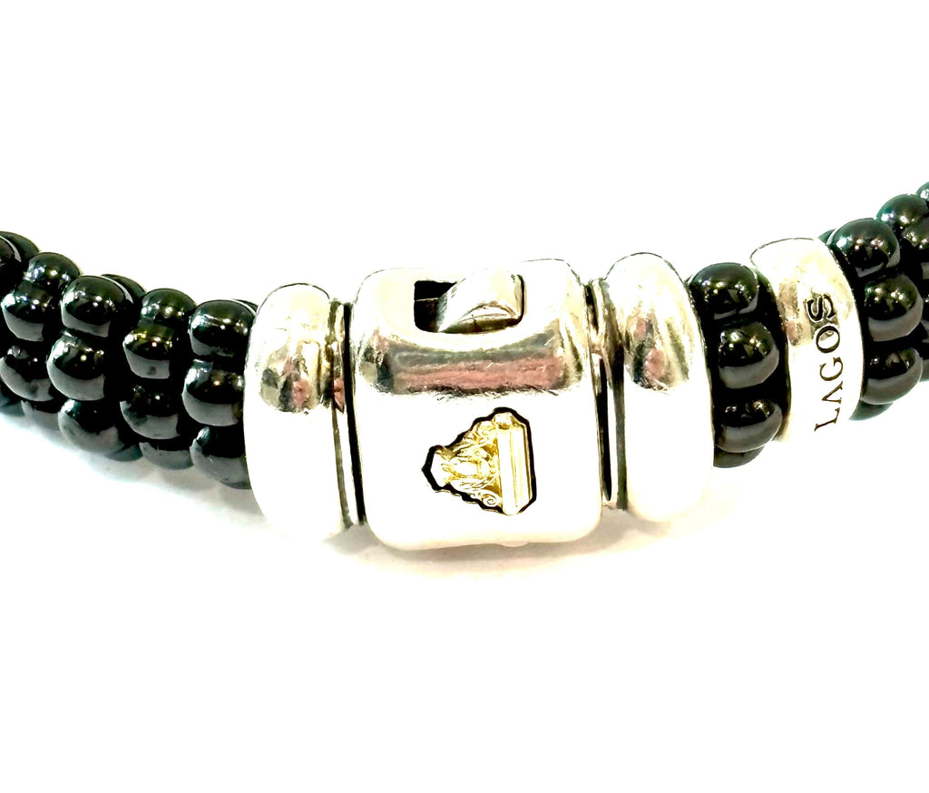 LAGOS BLACK CAVIAR 5 SILVER BAR STATION 6MM BRACELET