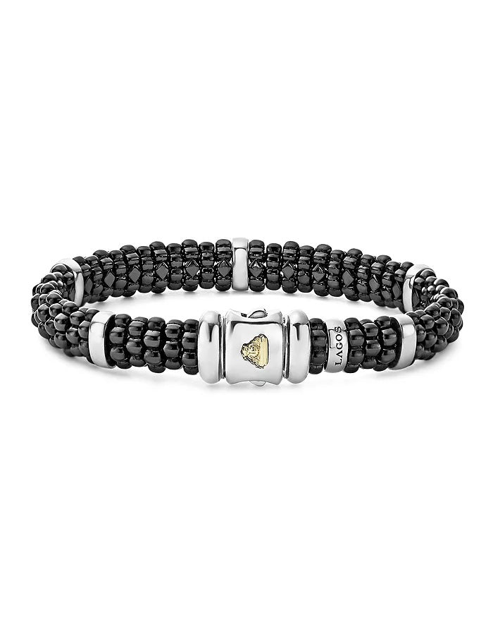 LAGOS BLACK CAVIAR 5 SILVER BAR STATION 6MM BRACELET