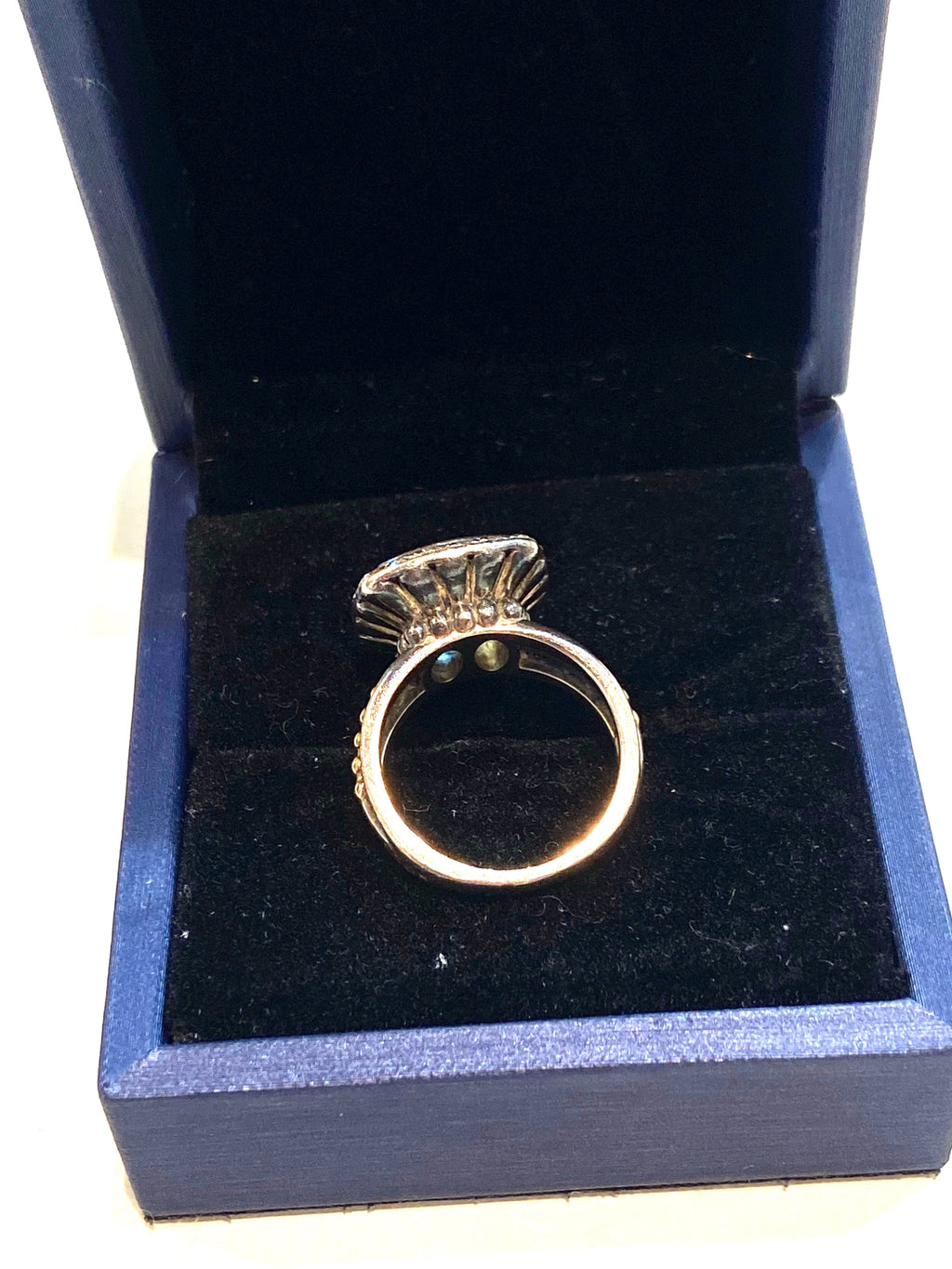 LAGOS SILVER 18K GOLD BLUE TOPAZ & DIAMONDS RING