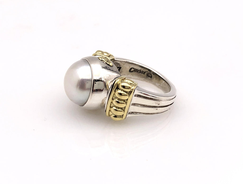LAGOS LUNA PEARL 18K GOLD AND SILVER RING