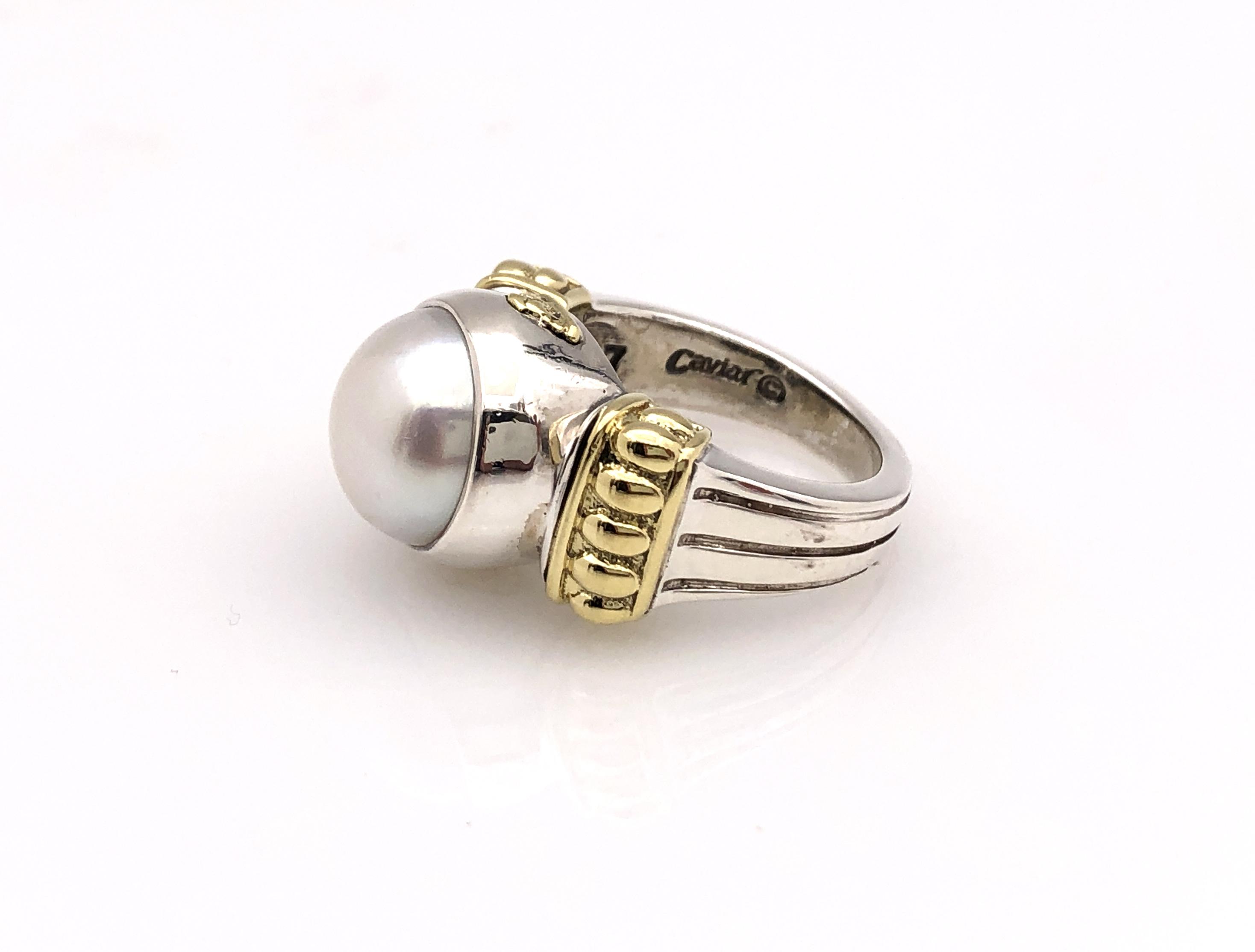 LAGOS LUNA PEARL 18K GOLD AND SILVER RING