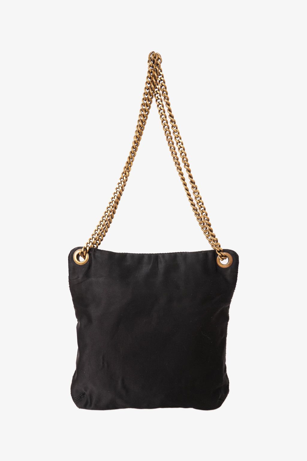 Lanvin Black Satin Shoulder Bag Gold Chain Handle
