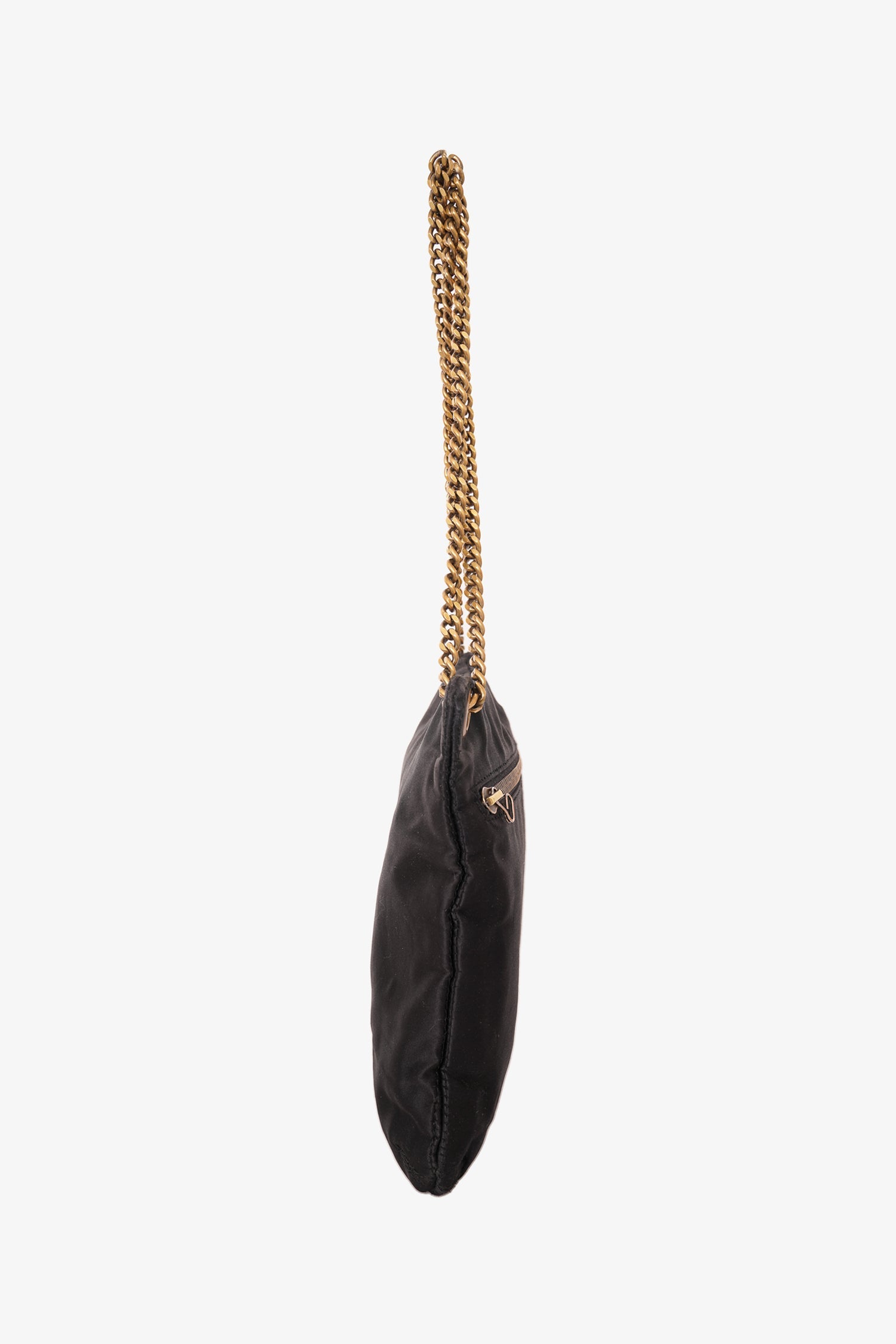 Lanvin Black Satin Shoulder Bag Gold Chain Handle