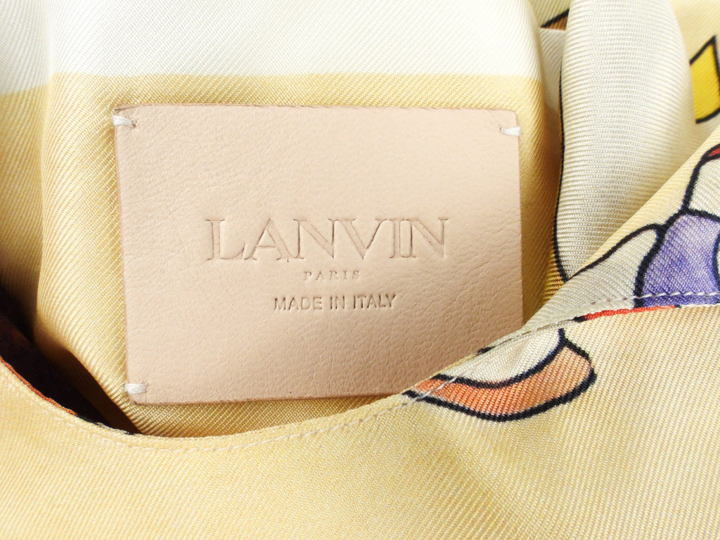 Lanvin Limited Edition Pastel Yellow Babar Printed Silk and Leather Hobo Bag