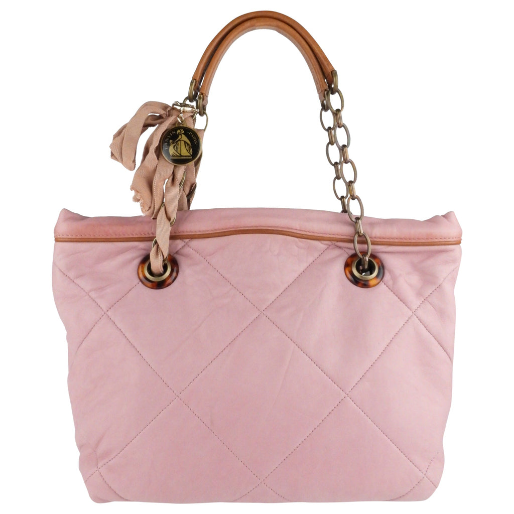 Lanvin Pink Diamond Quilted Lambskin Chainlink Handle Two Way Bag