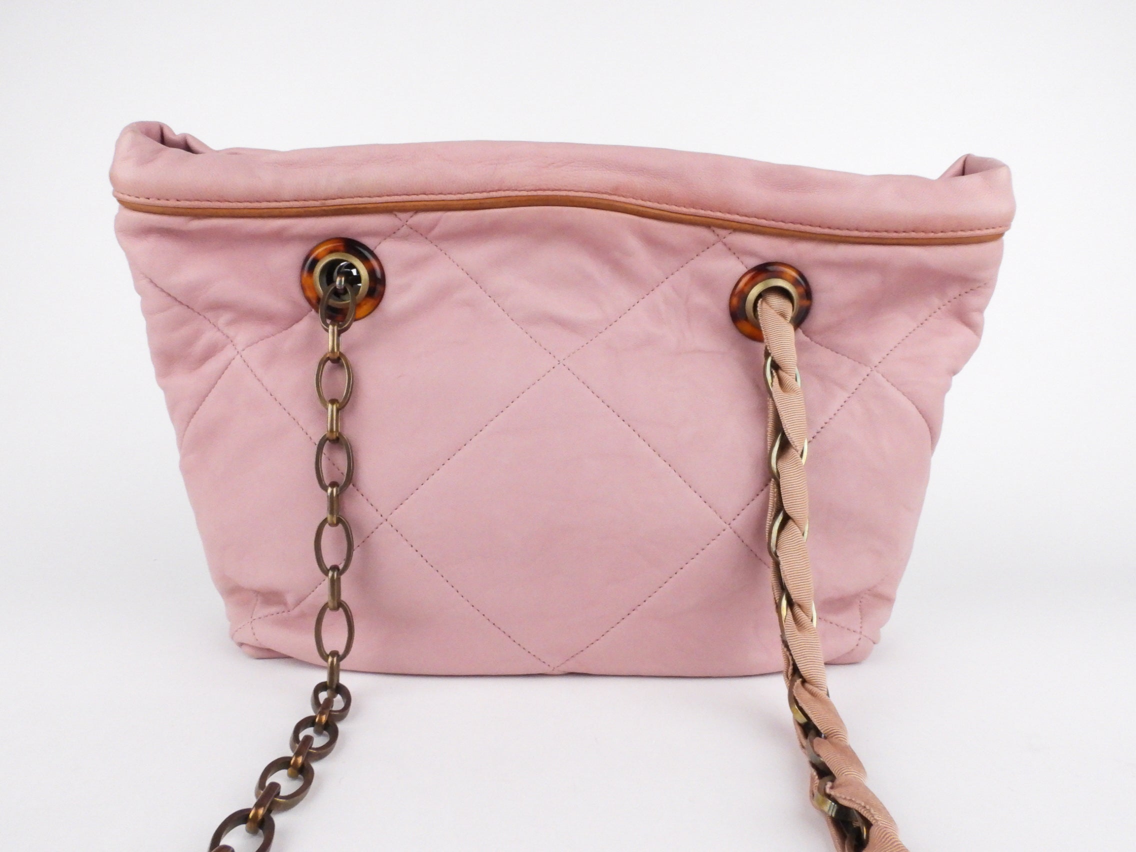 Lanvin Pink Diamond Quilted Lambskin Chainlink Handle Two Way Bag