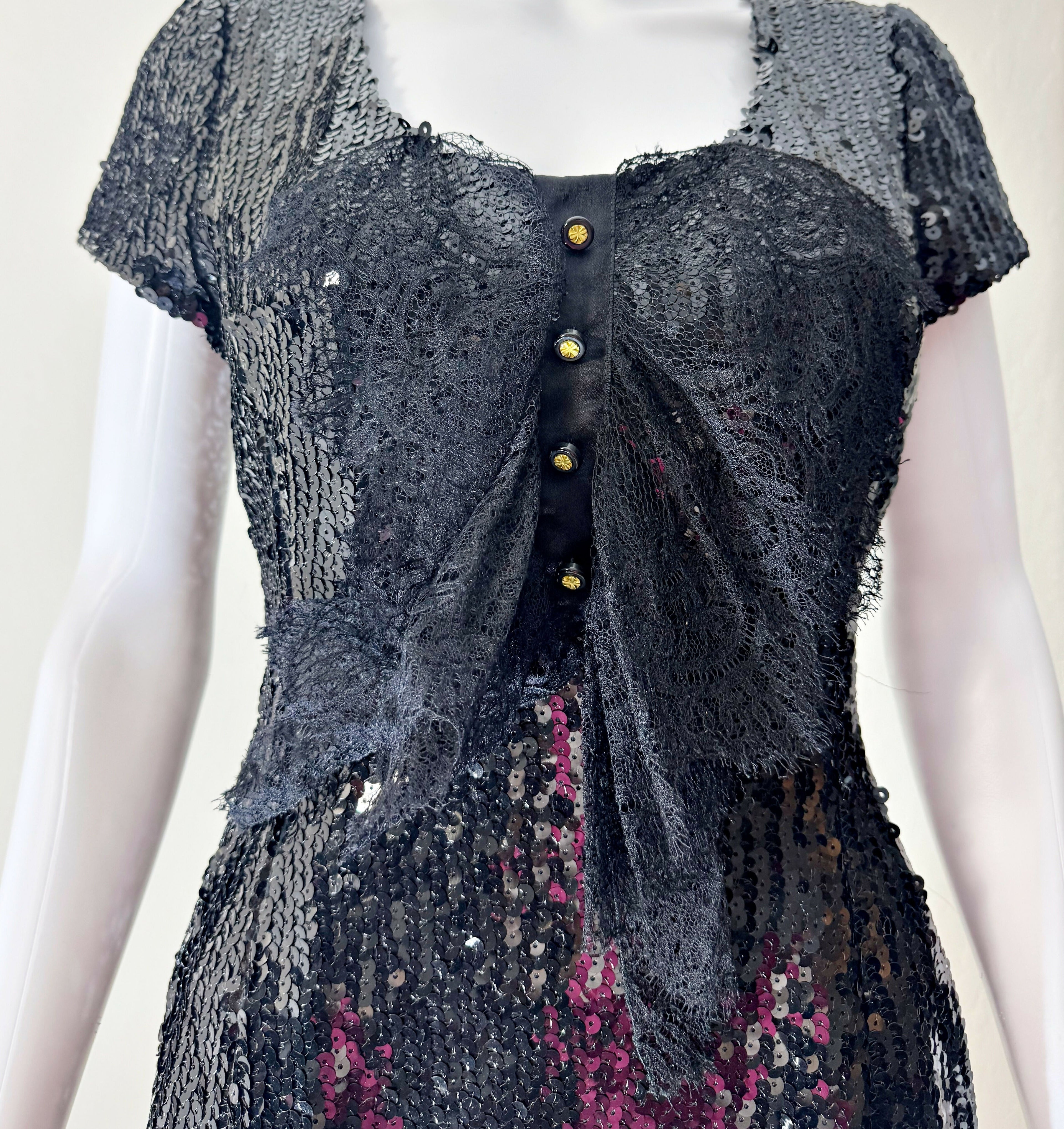 Chanel Vintage 1994 Black Sequin Lace Dress