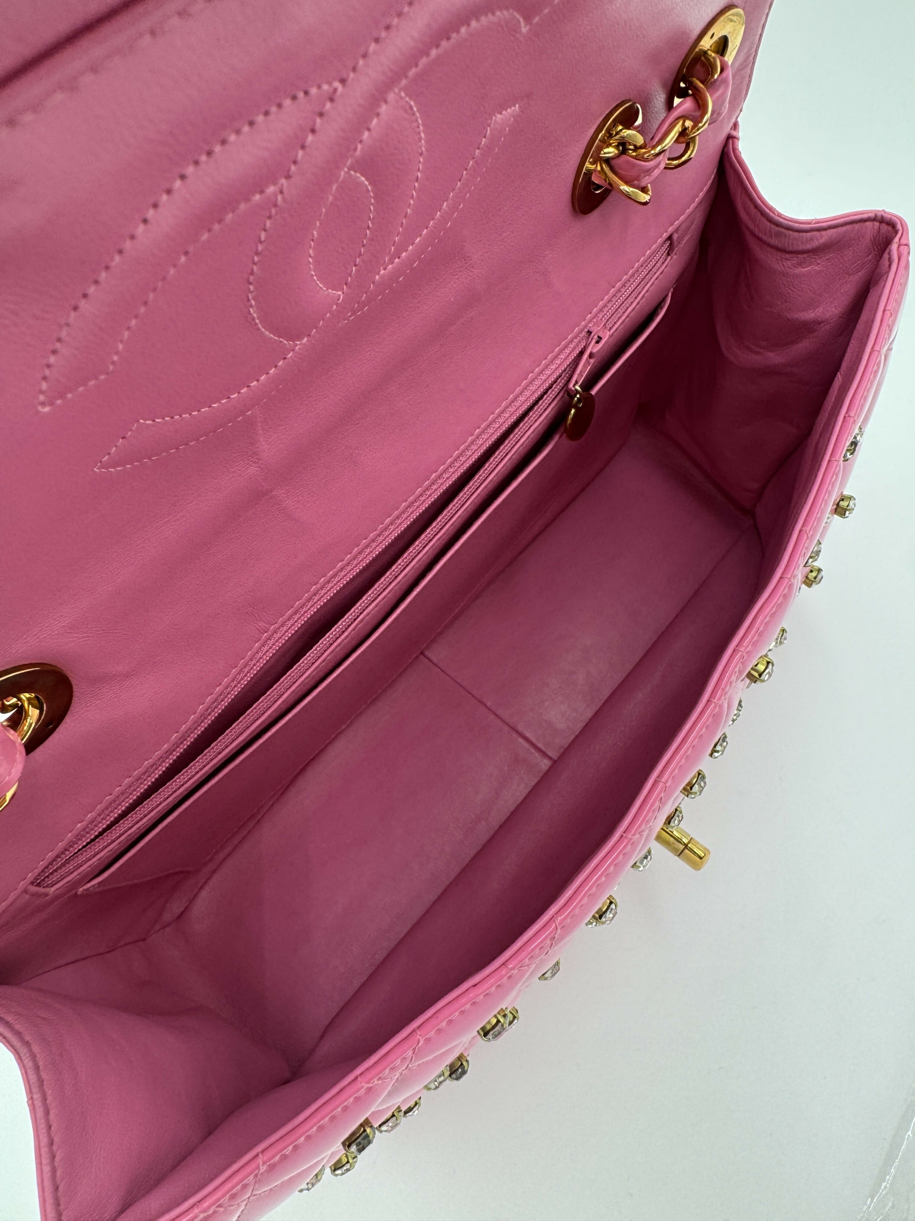 Chanel 1995 Vintage Barbie Pink Maxi Rhinestone Flap Bag
