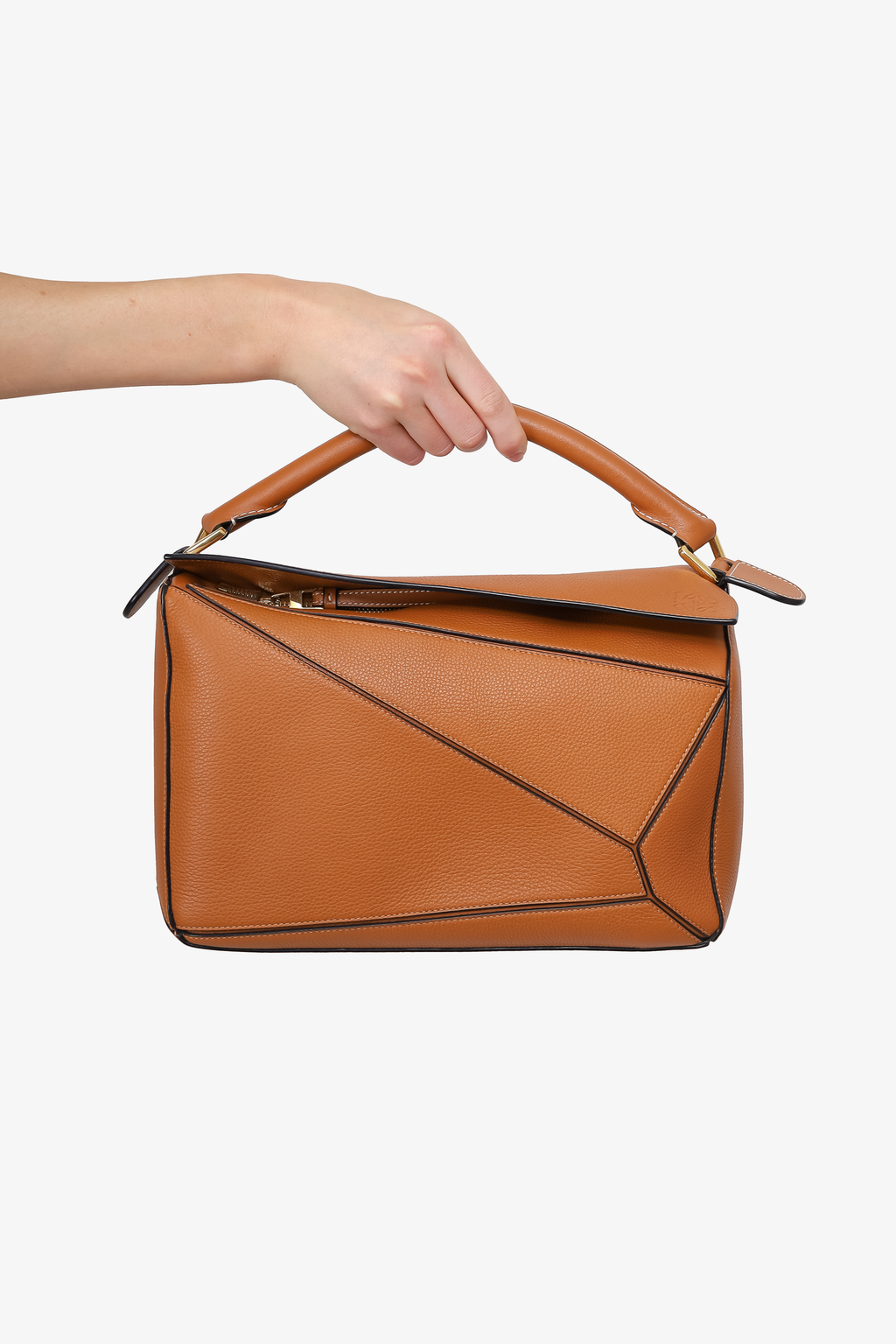 Loewe 2018 Brown Grained Calfskin Medium Puzzle Bag With Insert