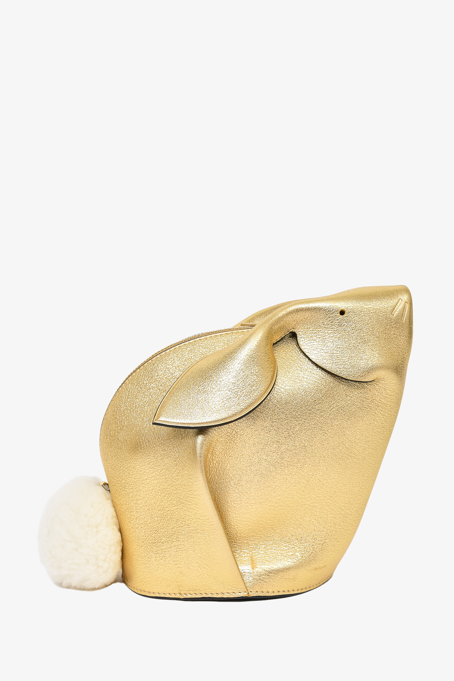 Loewe Gold Leather Rabbit Clutch with Crossbody Strap