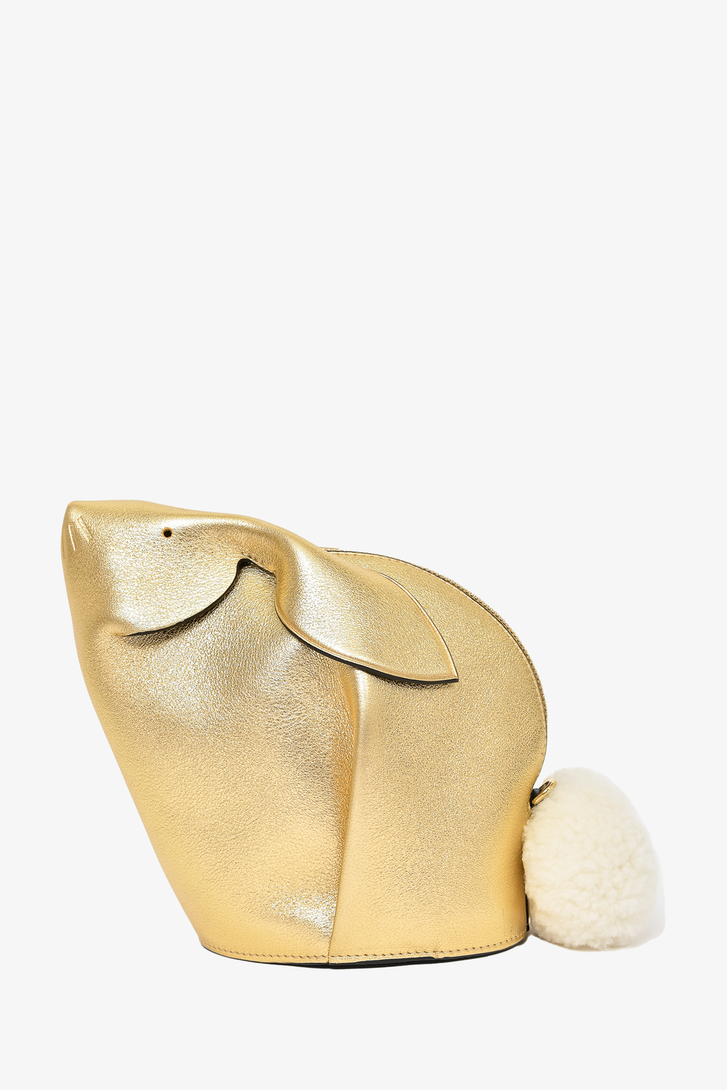 Loewe Gold Leather Rabbit Clutch with Crossbody Strap