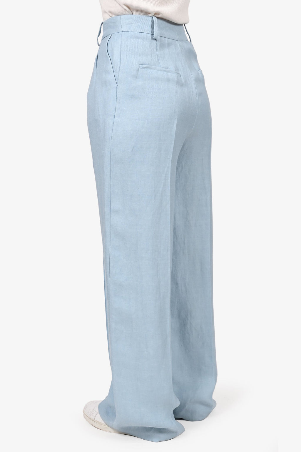 LouLou Studio Blue Linen Blend Pleated Trousers Size S