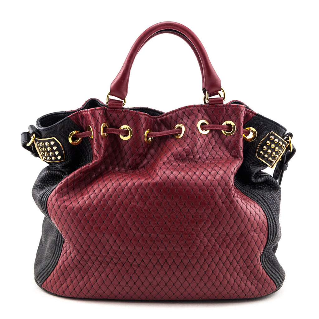 Louboutin Red & Black Quilted Leather Dompteuse Spike Bucket Bag