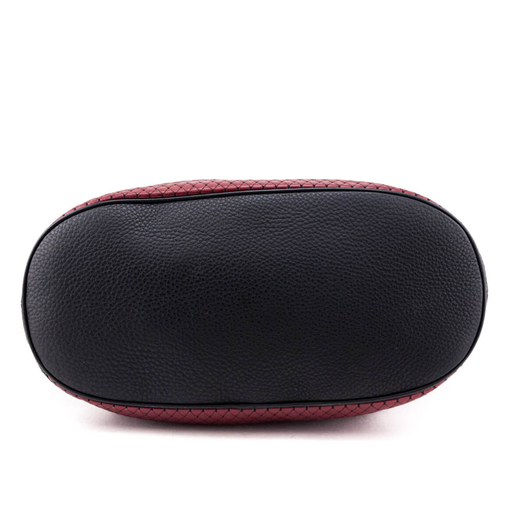 Louboutin Red & Black Quilted Leather Dompteuse Spike Bucket Bag