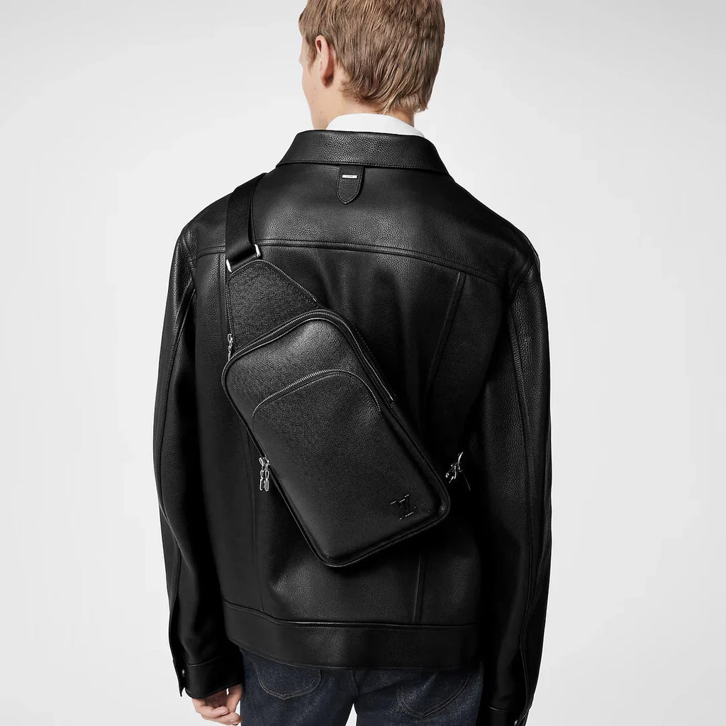LOUIS VUITTON AVENUE BLACK TAIGA LEATHER SLING BAG