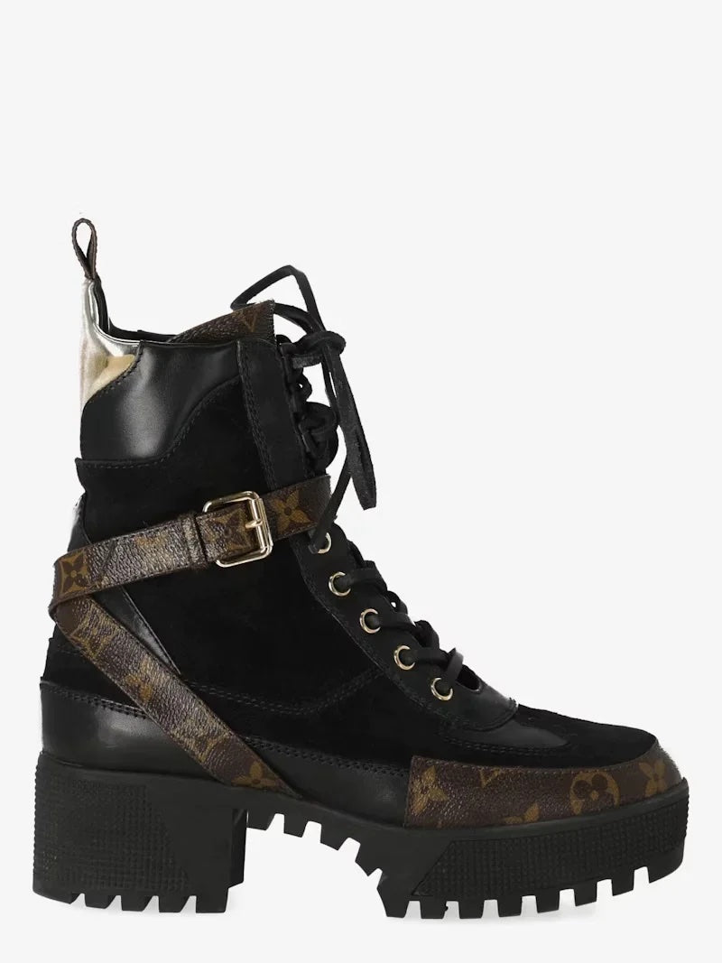 LOUIS VUITTON MONOGRAM SUEDE CALFSKIN LAUREATE PLATFORM DESERT BOOTS