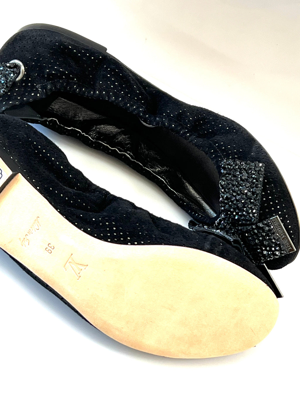 LOUIS VUITTON METALLIC LEATHER & SEQUINS BALLET FLATS