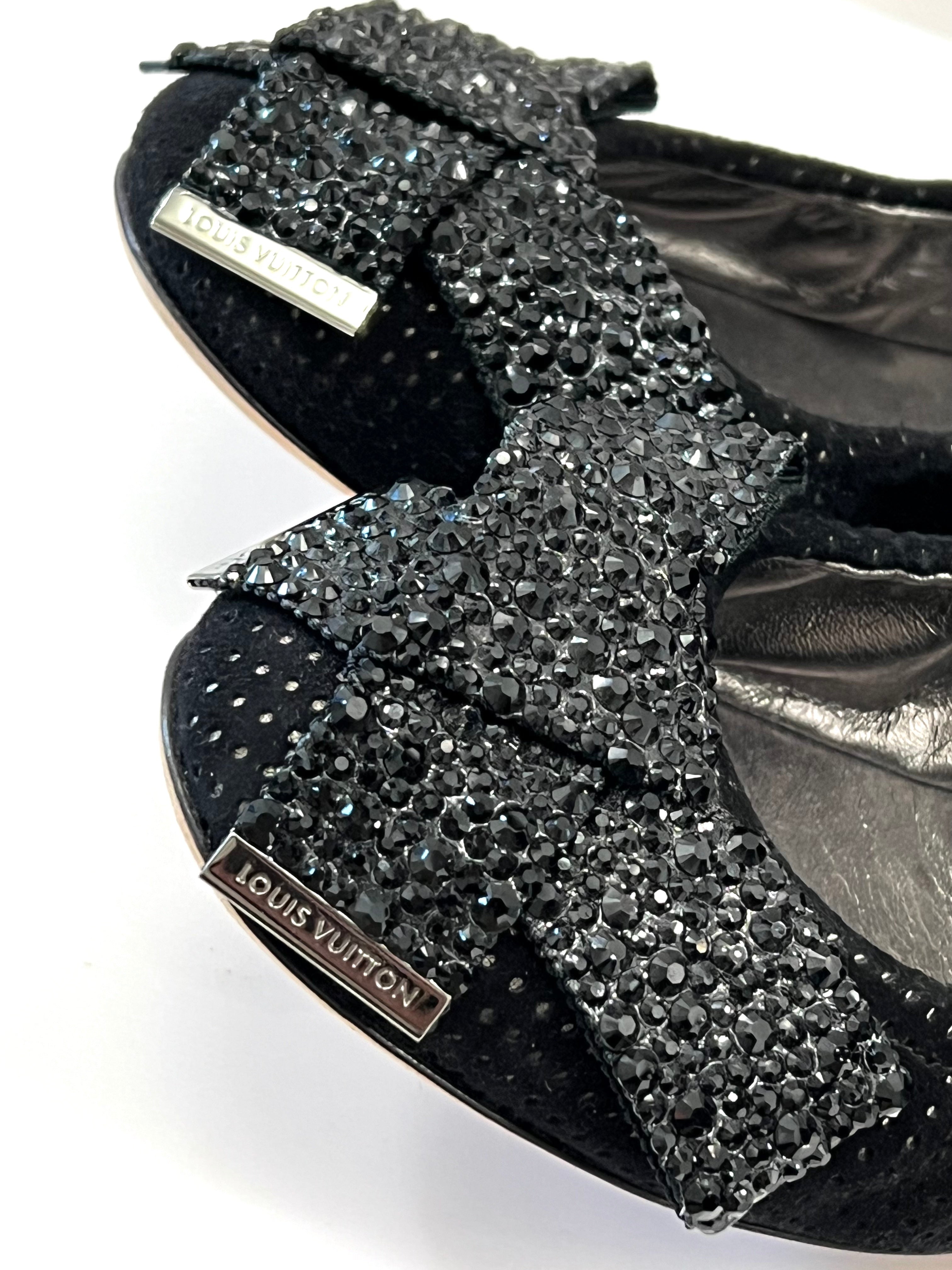 LOUIS VUITTON METALLIC LEATHER & SEQUINS BALLET FLATS