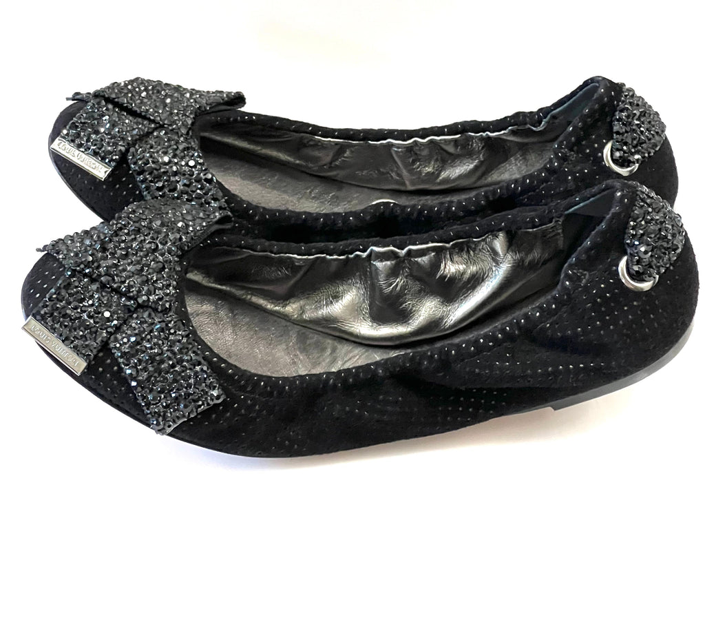 LOUIS VUITTON METALLIC LEATHER & SEQUINS BALLET FLATS