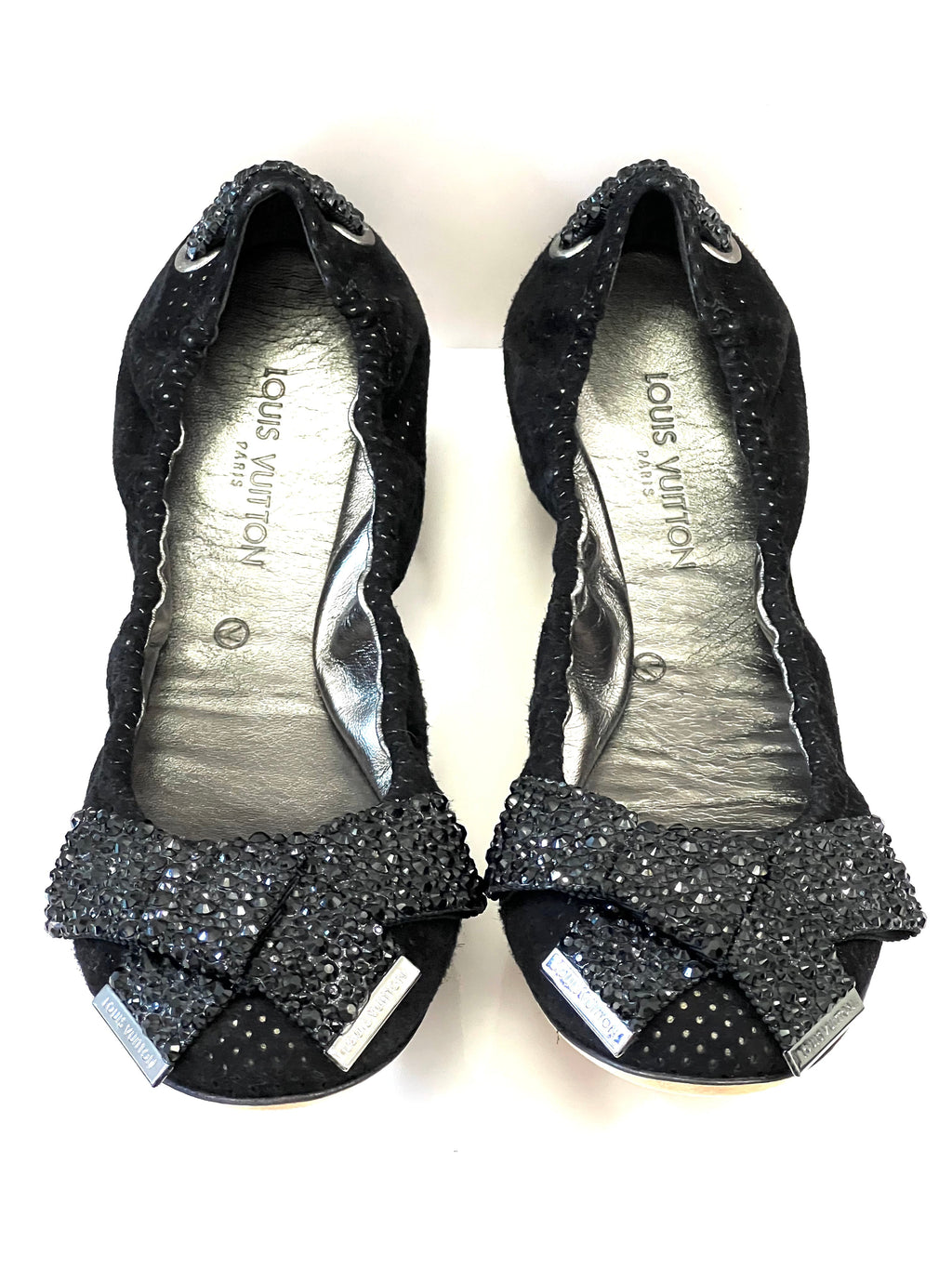 LOUIS VUITTON METALLIC LEATHER & SEQUINS BALLET FLATS