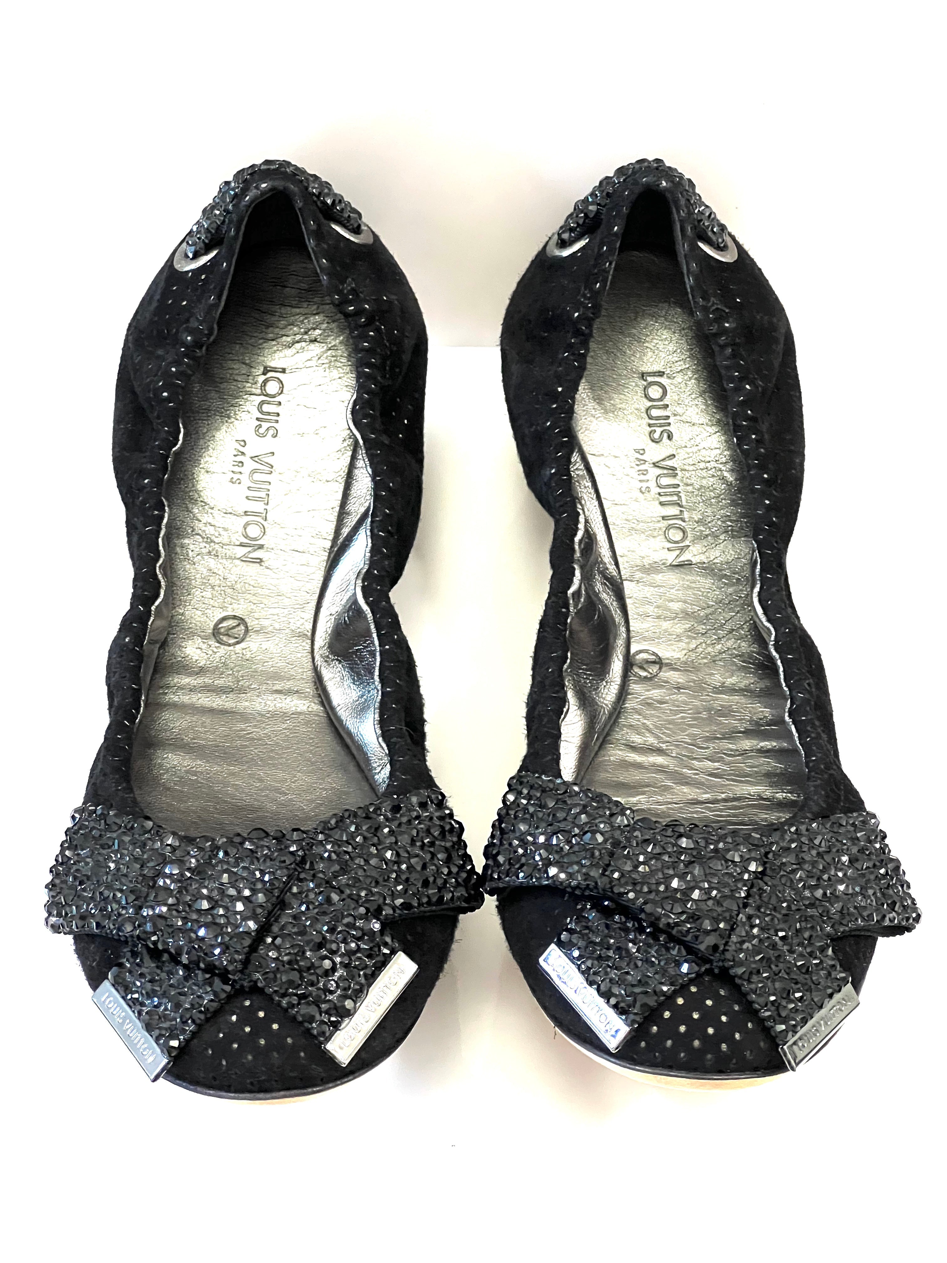 LOUIS VUITTON METALLIC LEATHER & SEQUINS BALLET FLATS