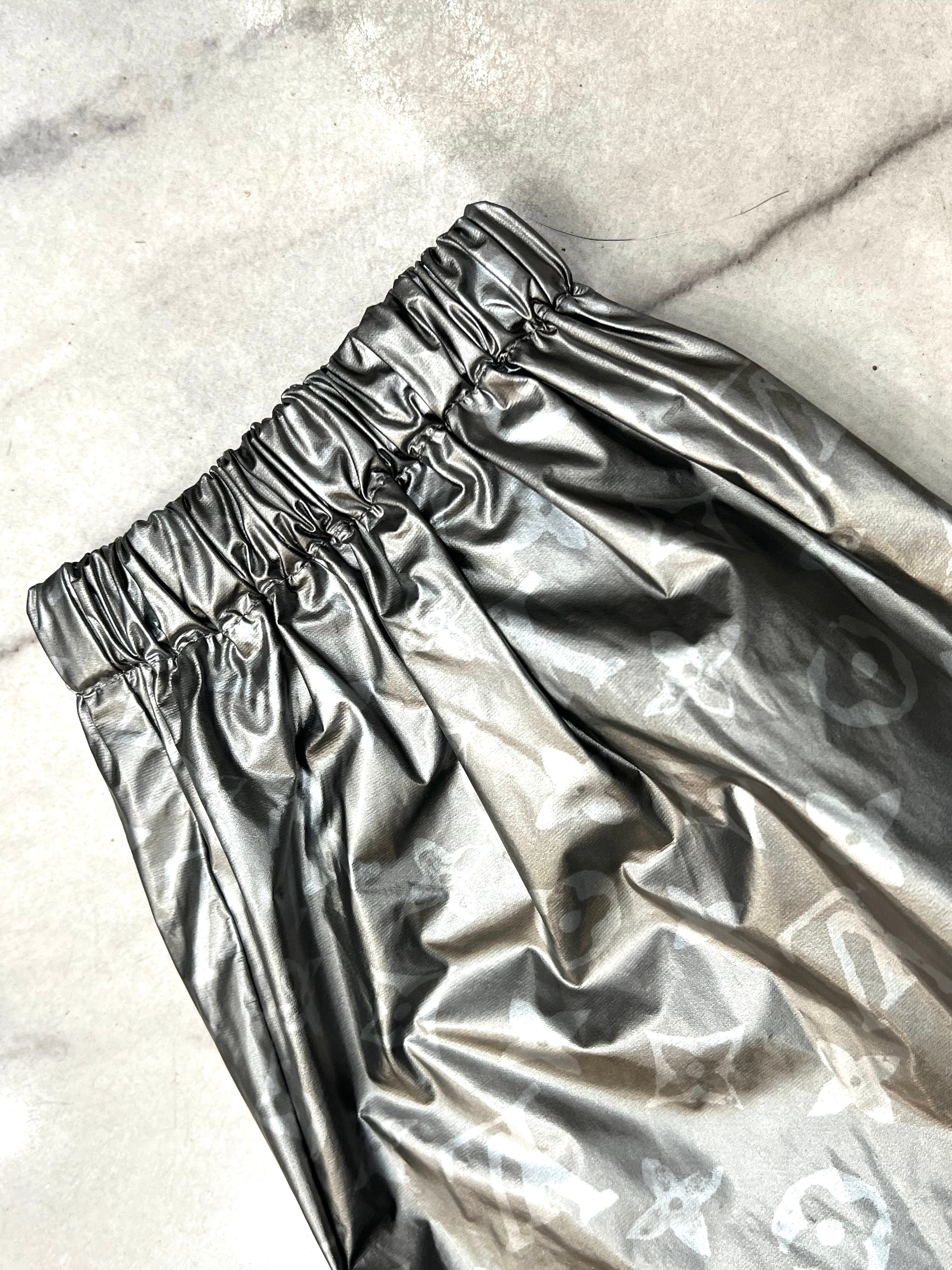 LOUIS VUITTON METALLIC SILVER MONOGRAM TRACK PANTS