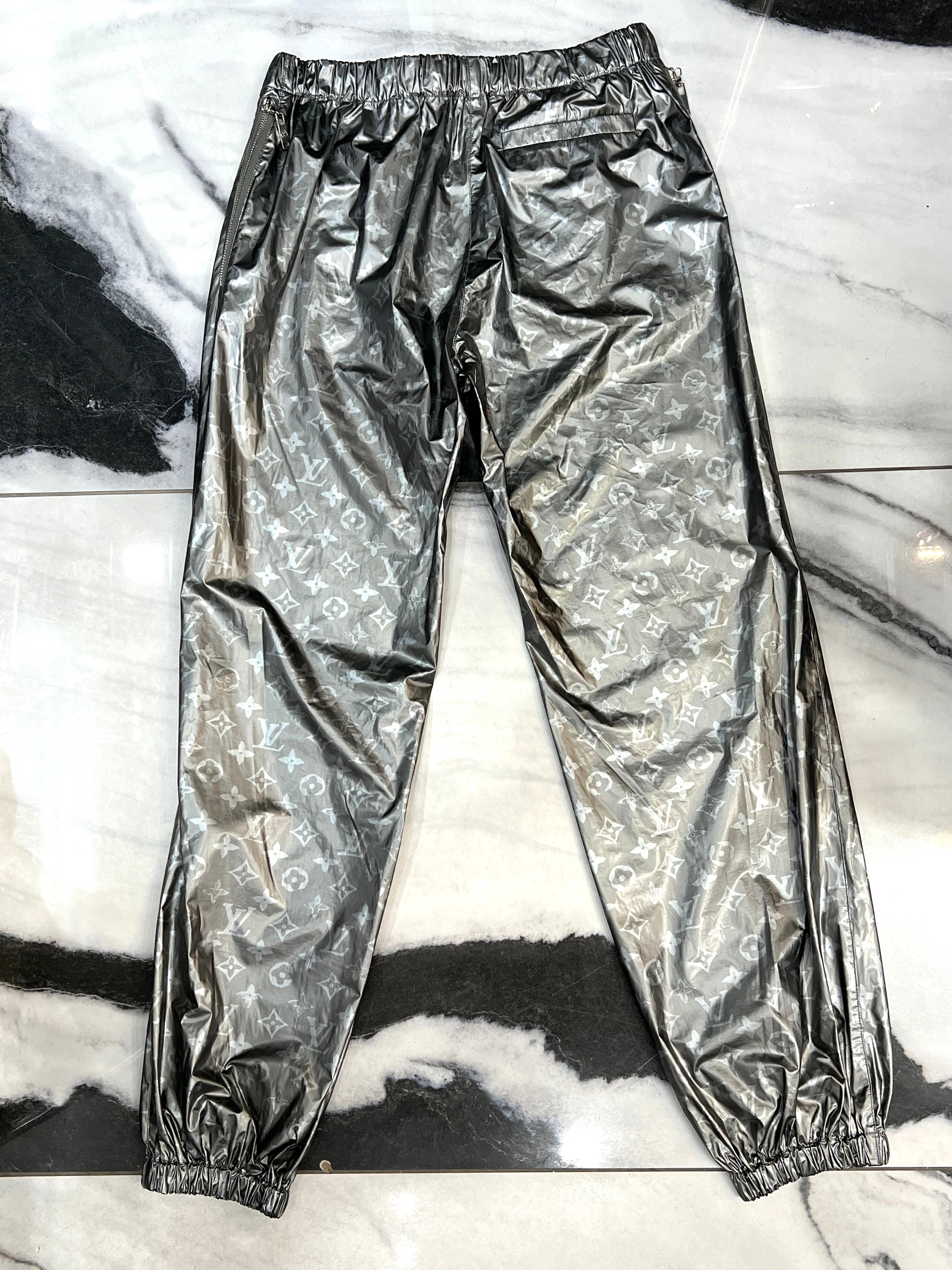 LOUIS VUITTON METALLIC SILVER MONOGRAM TRACK PANTS