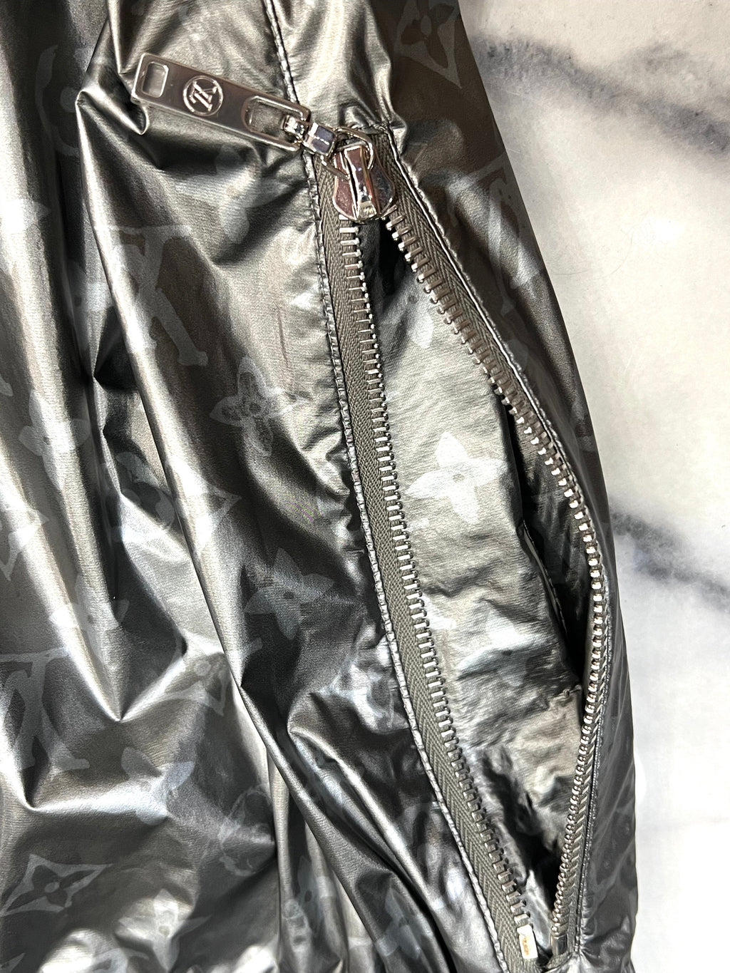 LOUIS VUITTON METALLIC SILVER MONOGRAM TRACK PANTS