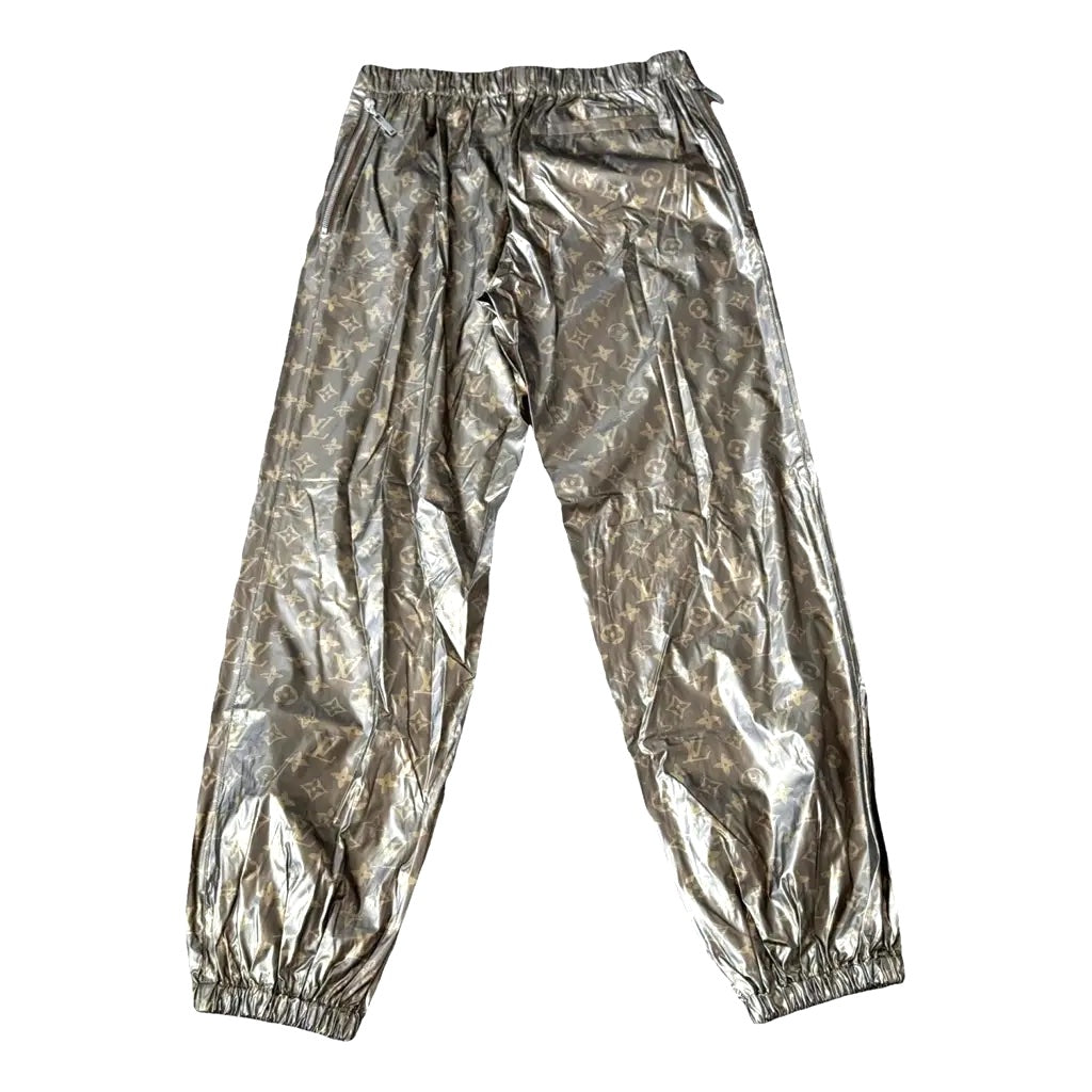 LOUIS VUITTON METALLIC SILVER MONOGRAM TRACK PANTS