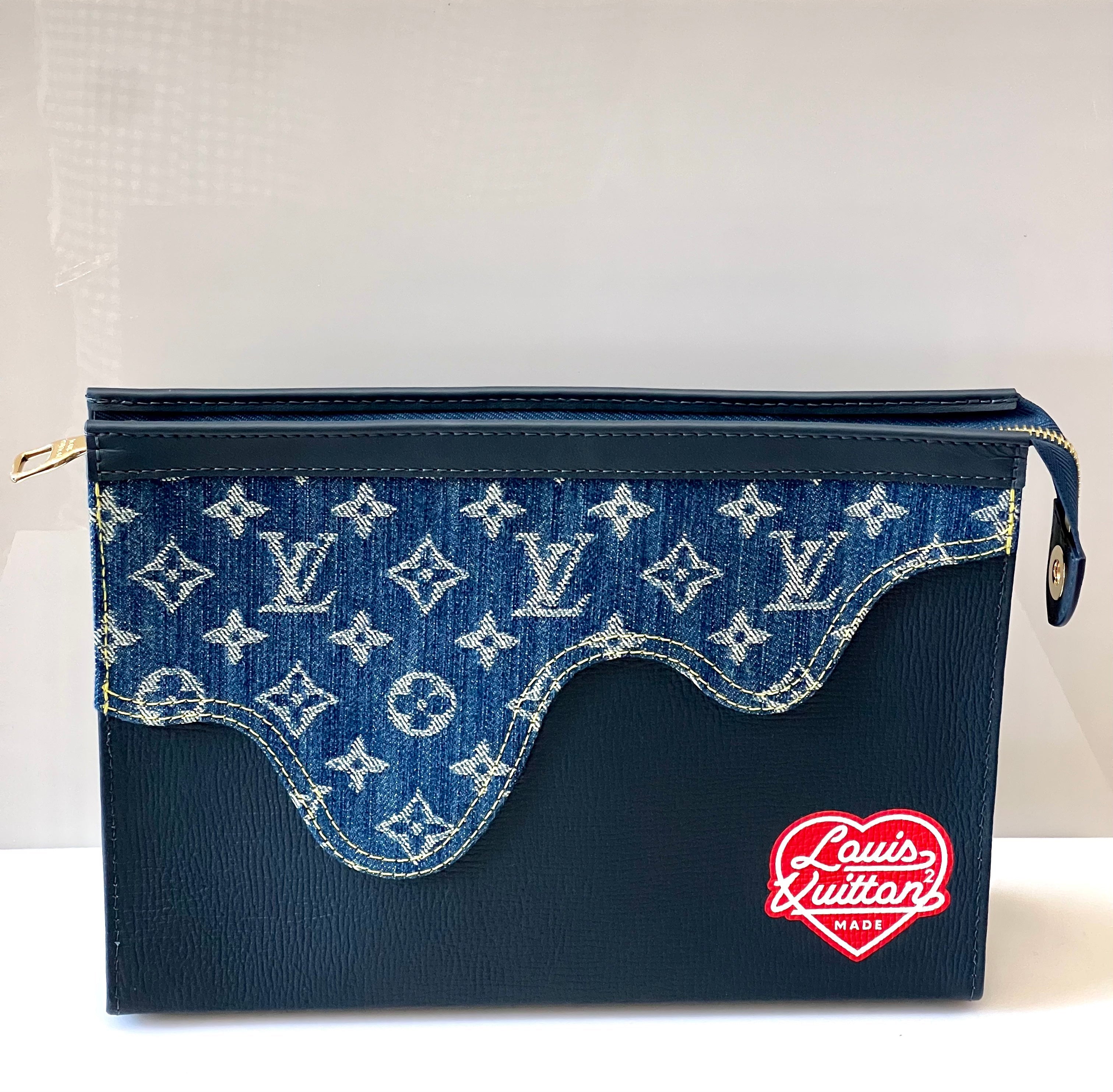 LOUIS VUITTON X NIGO MONGRAM DENIM VOYAGE MM CLUTCH BAG