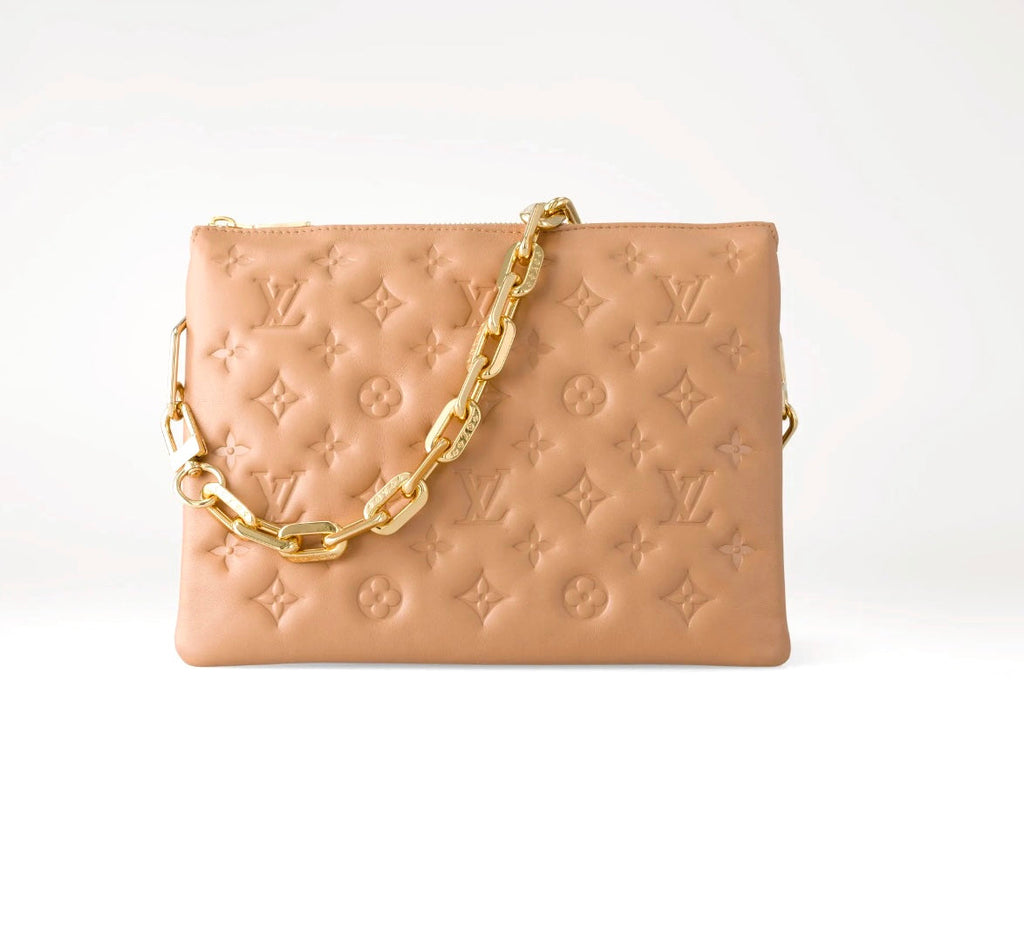 LOUIS VUITTON LAMBSKIN EMBOSSED MONOGRAM COUSSIN PM BAG