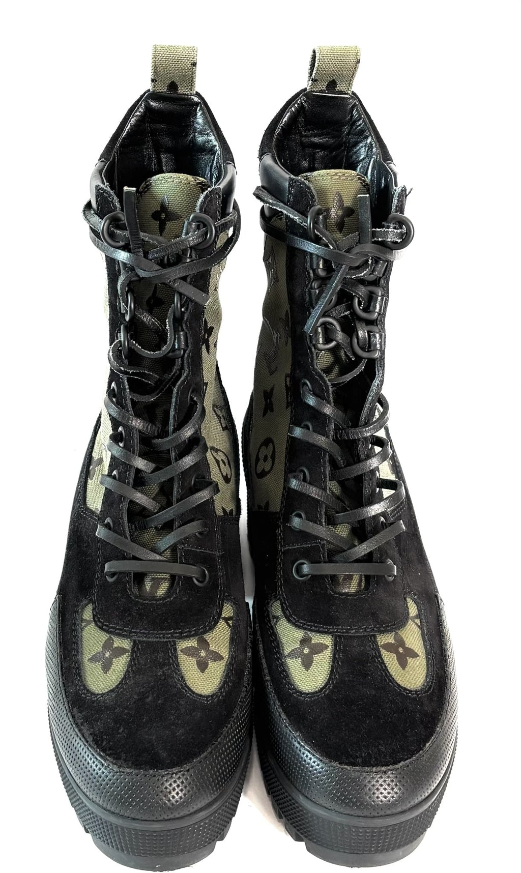 LOUIS VUITTON SUEDE MONOGRAM LAURETTE PLATFORM DESERT BOOTS