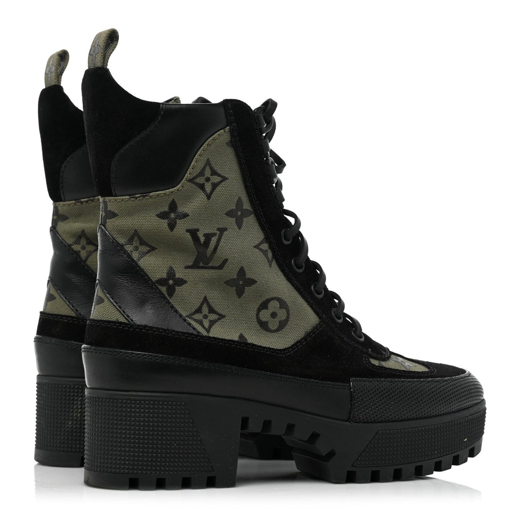 LOUIS VUITTON SUEDE MONOGRAM LAURETTE PLATFORM DESERT BOOTS