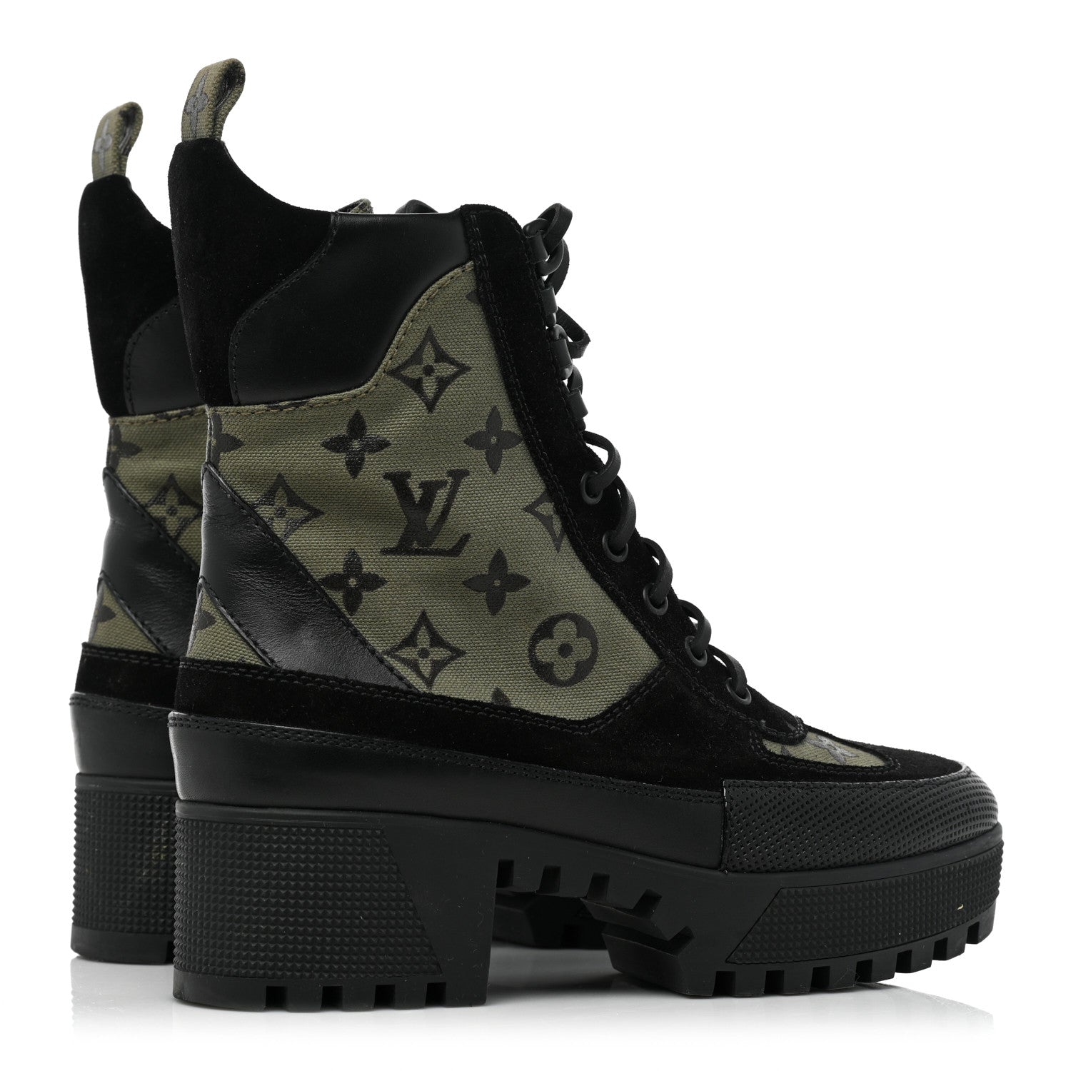 LOUIS VUITTON SUEDE MONOGRAM LAURETTE PLATFORM DESERT BOOTS