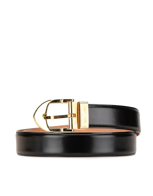 LOUIS VUITTON TAIGALEATHER GOLD-TONE BUCKLE BELT