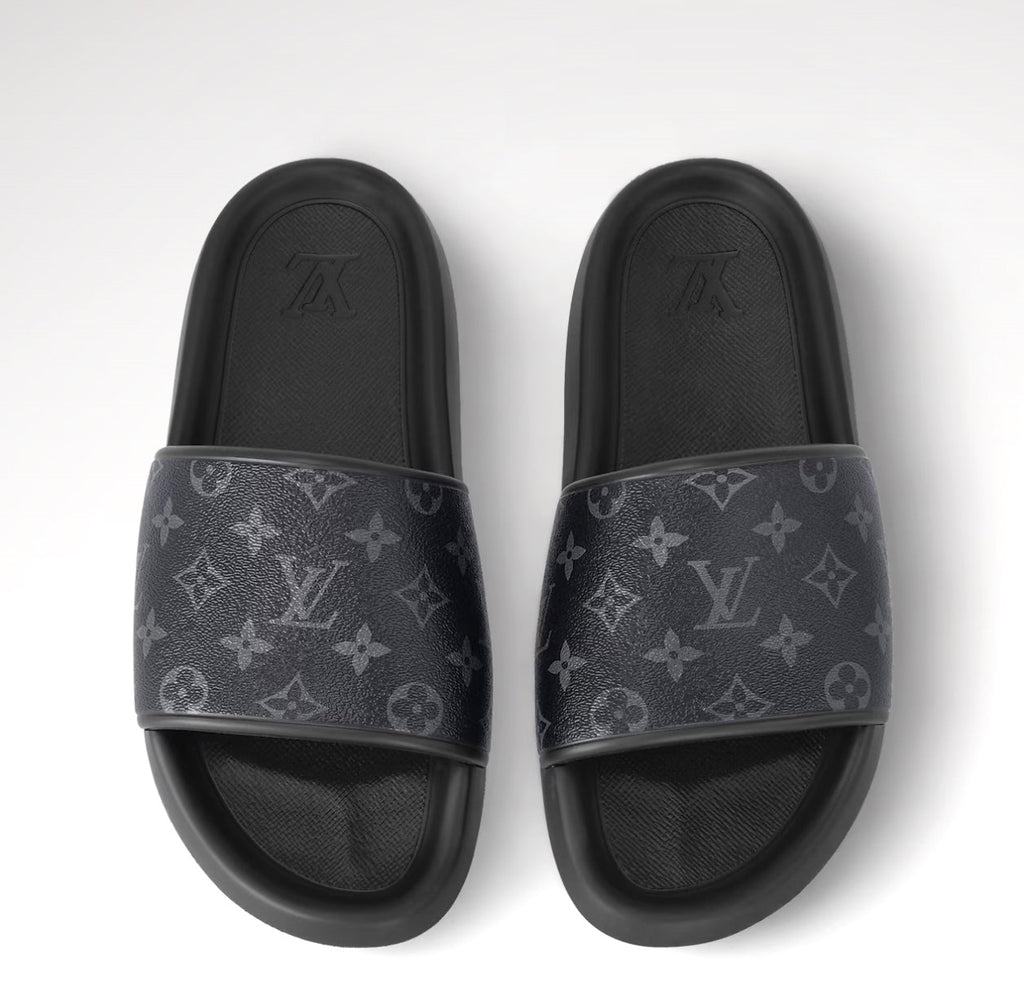 LOUIS VUITTON MEN'S MONOGRAM WATERFRONT SLIDE MULES
