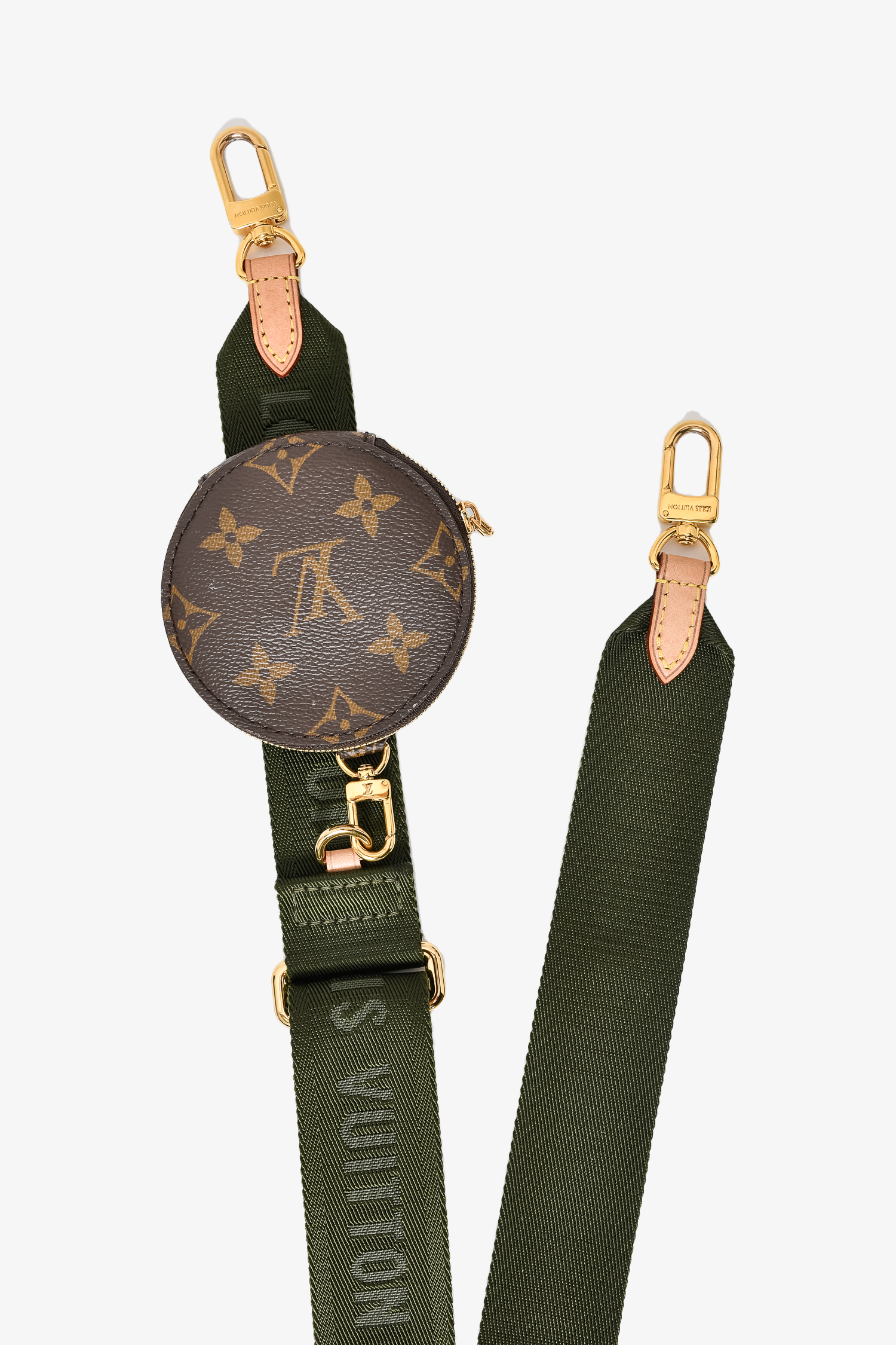 Louis Vuitton 2020 Brown Leather Monogram Multi Pouch Pochette Crossbody w/ Green Strap