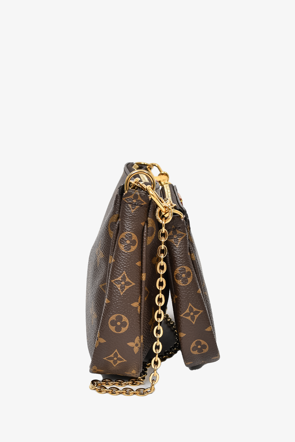 Louis Vuitton 2020 Brown Leather Monogram Multi Pouch Pochette Crossbody w/ Green Strap