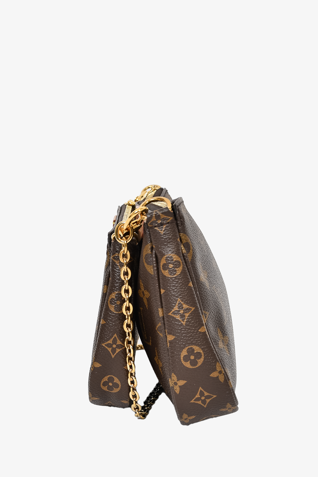 Louis Vuitton 2020 Brown Leather Monogram Multi Pouch Pochette Crossbody w/ Green Strap