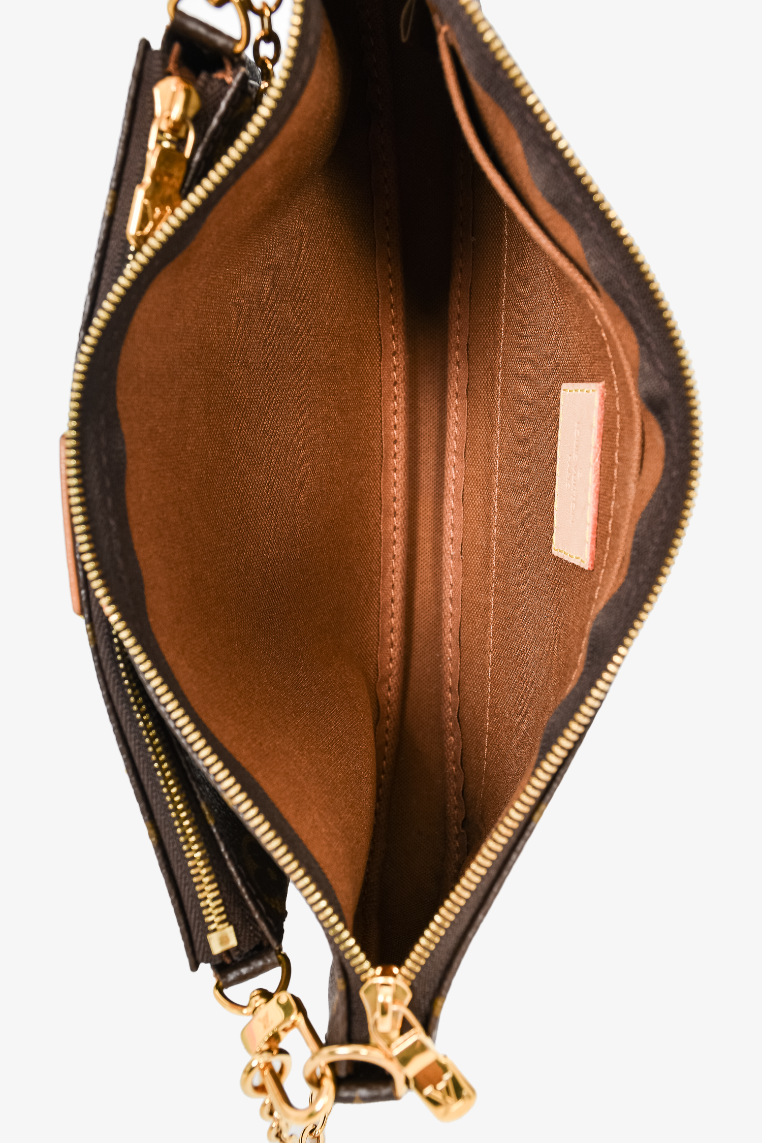 Louis Vuitton 2020 Brown Leather Monogram Multi Pouch Pochette Crossbody w/ Green Strap