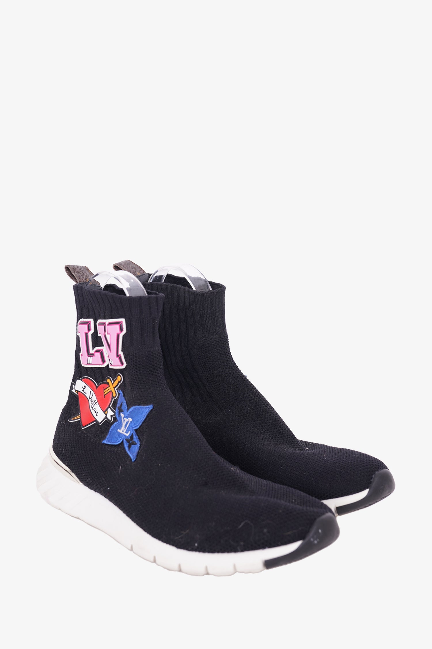 Louis Vuitton Black  LV Heart Patches Sock Sneakers Size 37.5