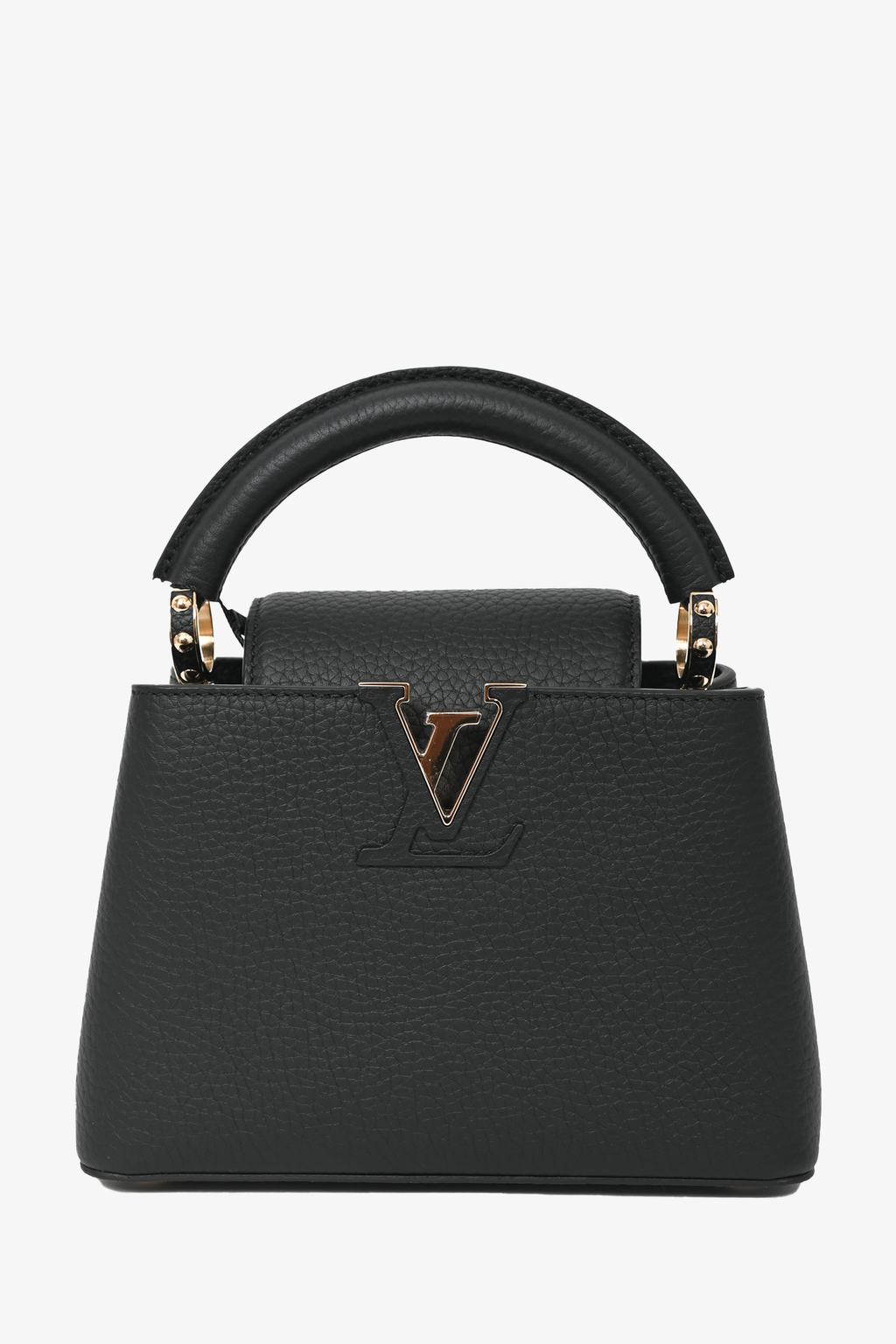 Louis Vuitton Black Leather Mini Capucines Bag with Strap