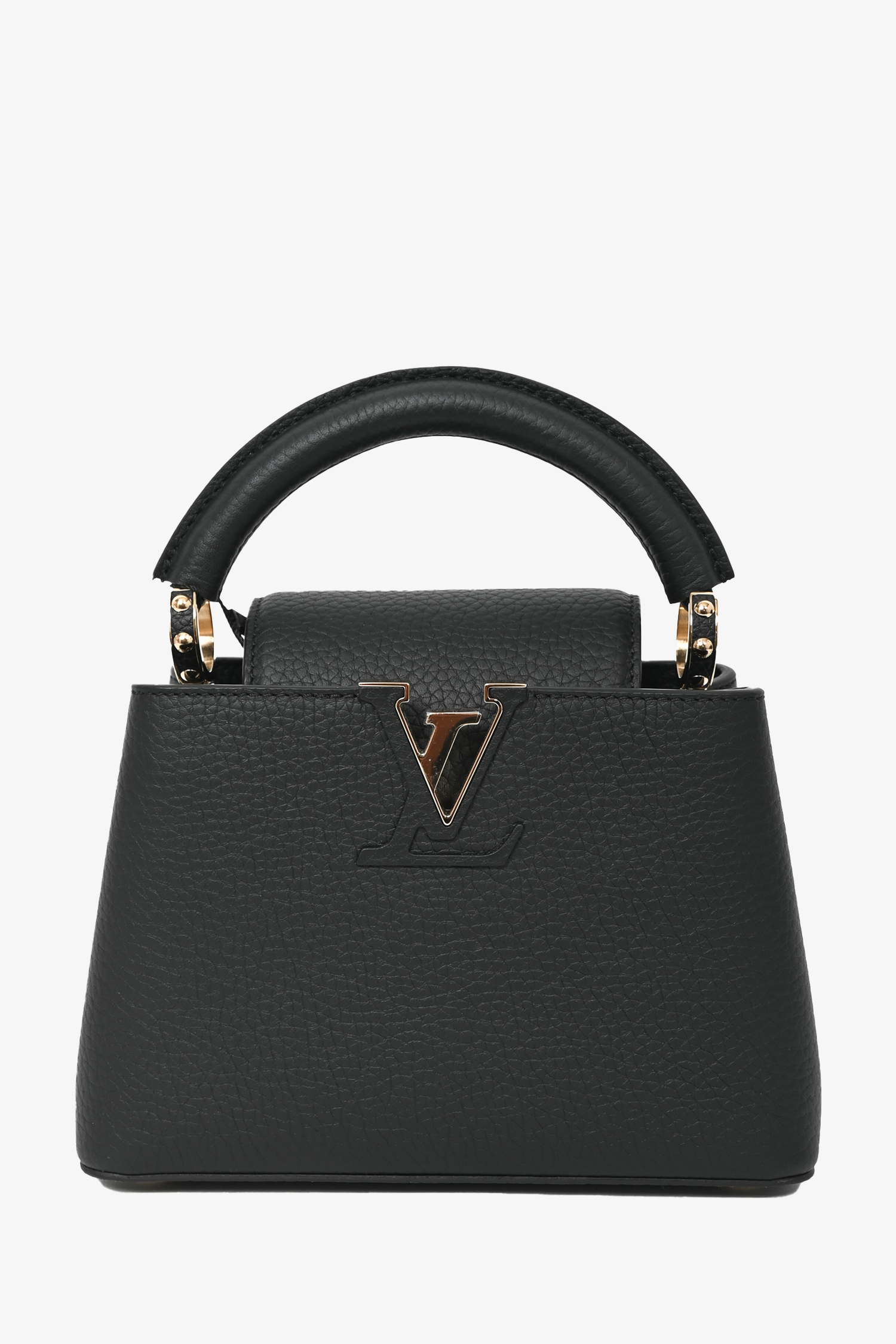 Louis Vuitton Black Leather Mini Capucines Bag with Strap