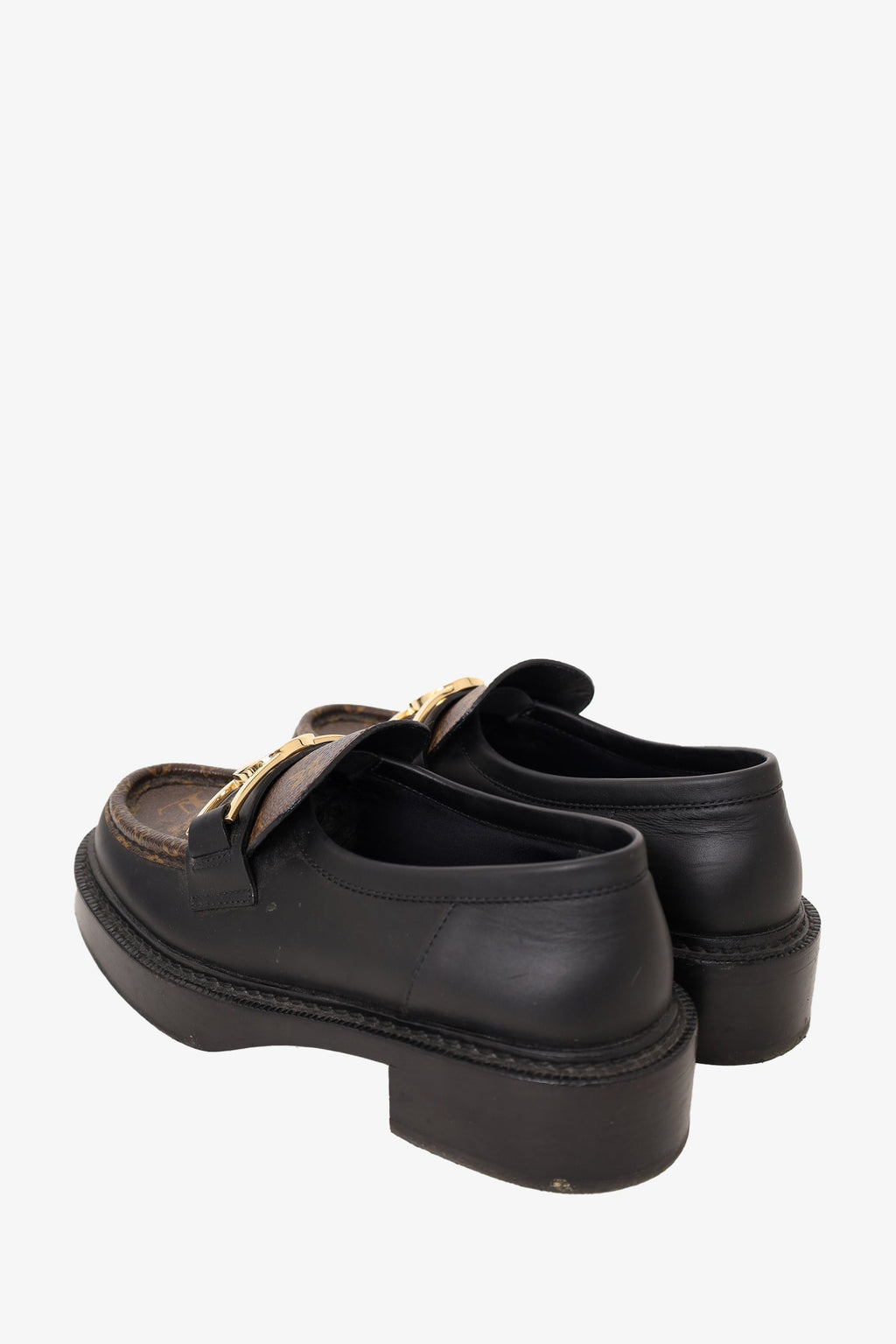 Louis Vuitton Black Monogram Leather Academy Loafers Size 37.5