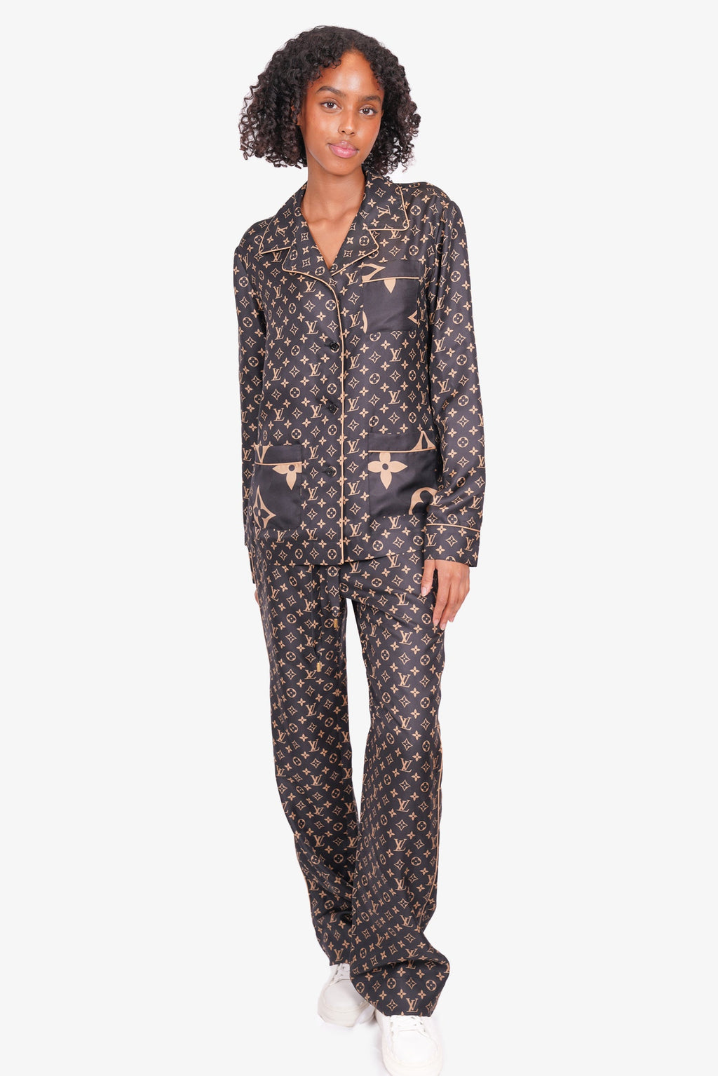 Louis Vuitton Black Monogram Silk Escale Pajama Set Size 38/36