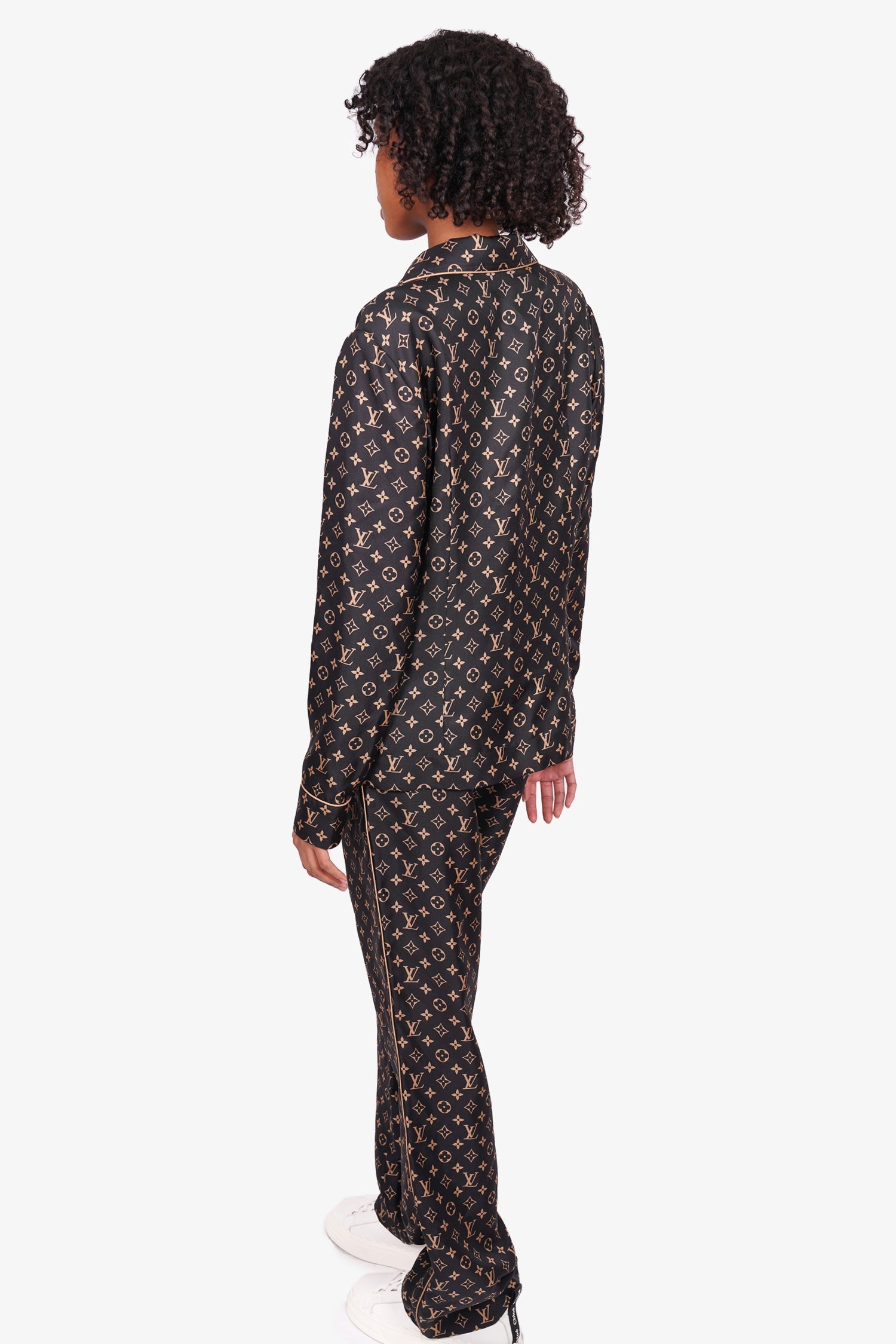 Louis Vuitton Black Monogram Silk Escale Pajama Set Size 38/36