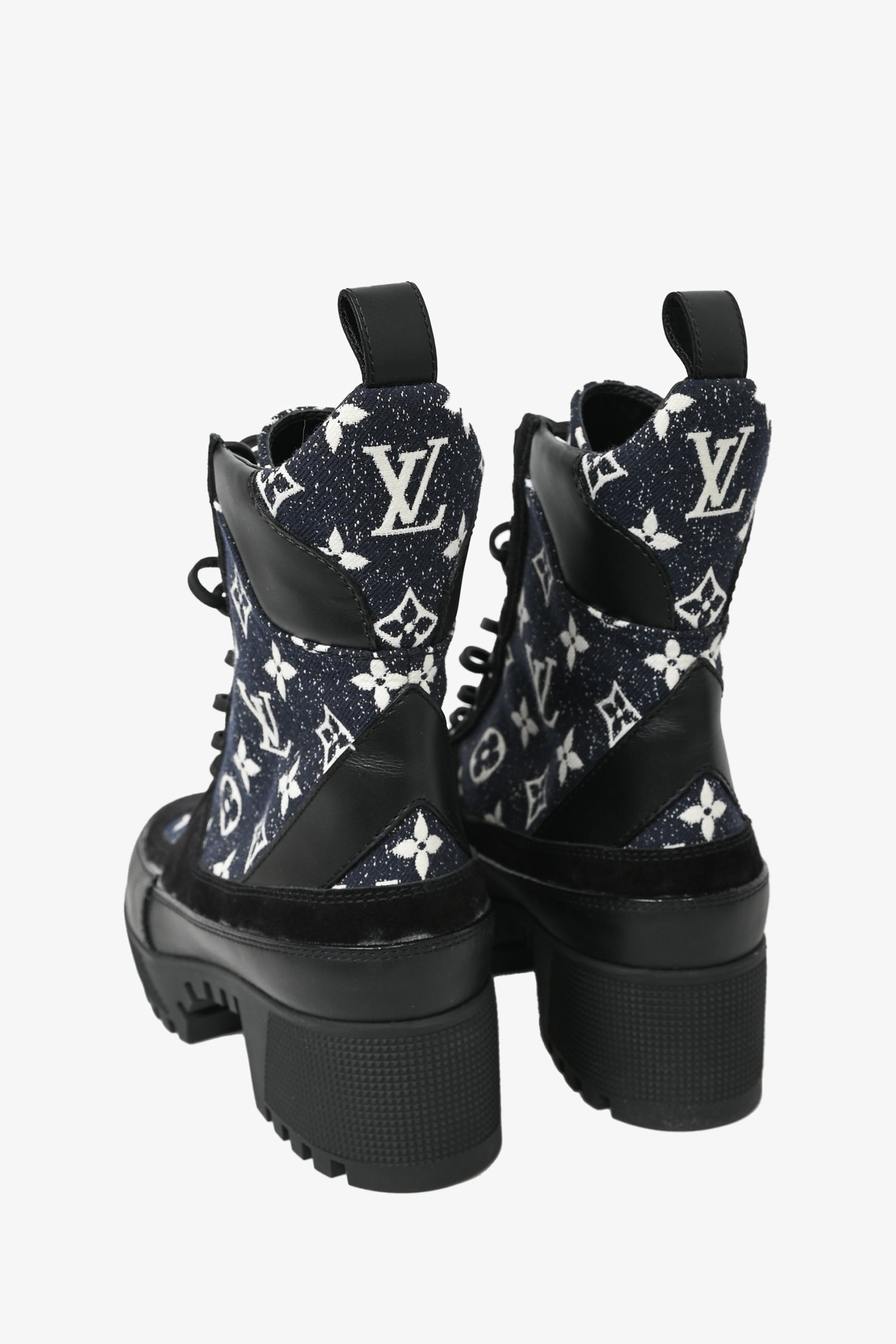 Louis Vuitton Black/Navy Leather / Denim Star Trail Line Ankle Boots Size 38
