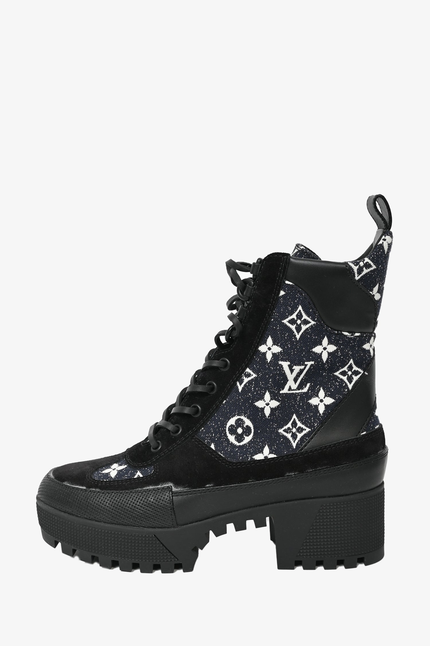 Louis Vuitton Black/Navy Leather / Denim Star Trail Line Ankle Boots Size 38