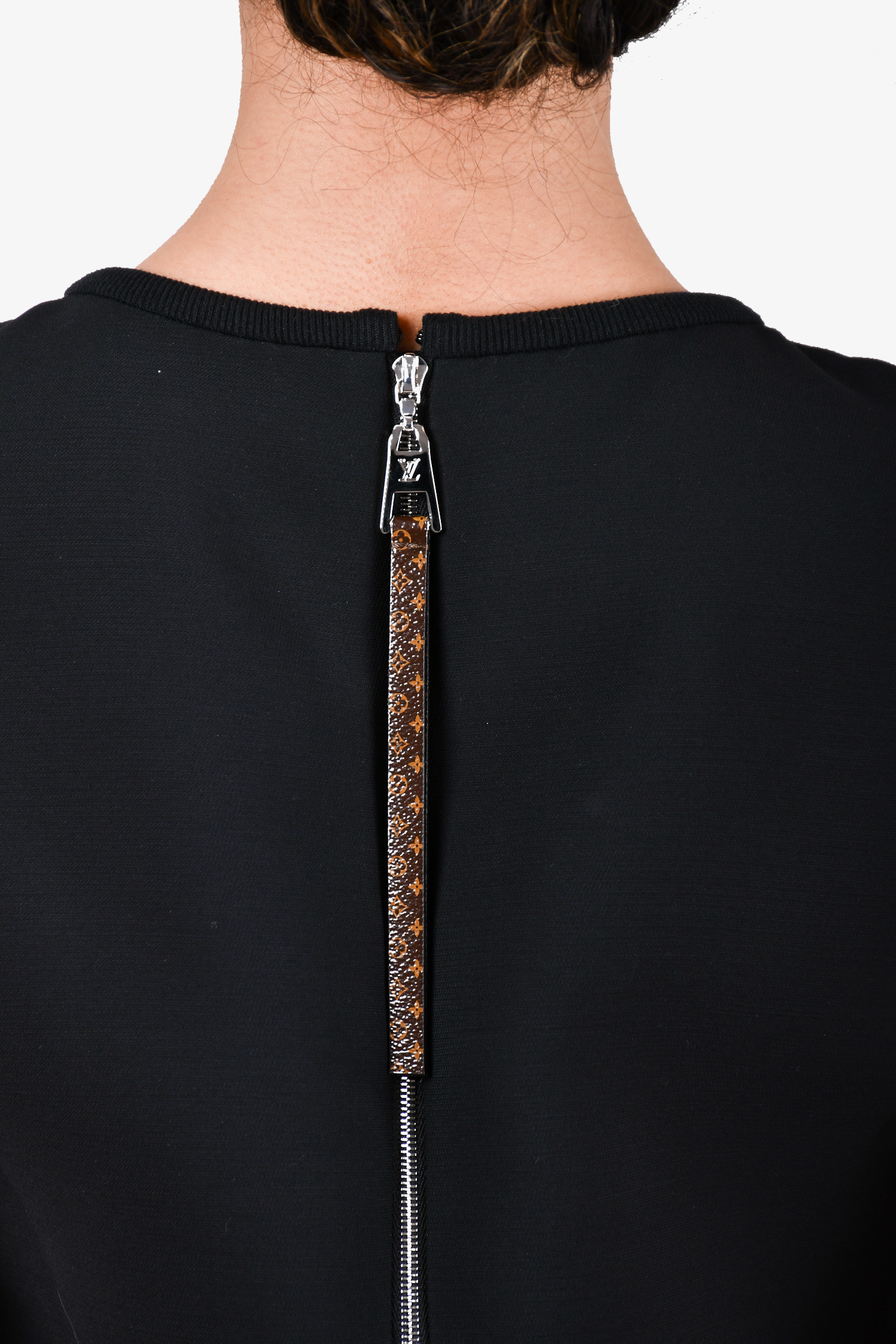 Louis Vuitton Black Wool/Silk Monogram Detail Sleeveless Dress Size 36