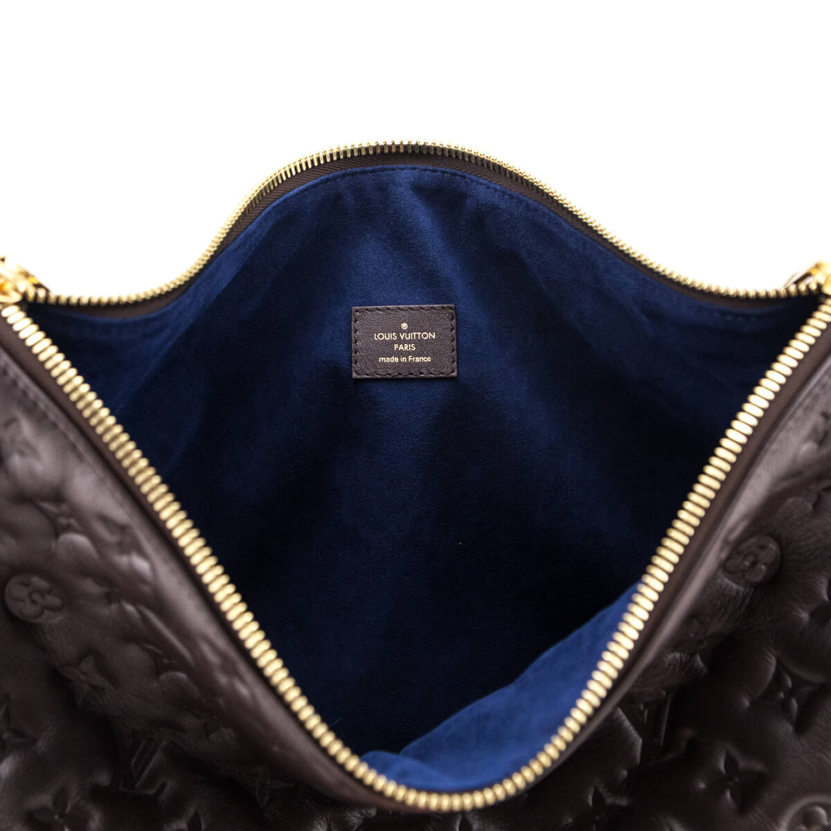 Louis Vuitton Chocolate Calfskin Embossed Monogram Coussin Hobo MM